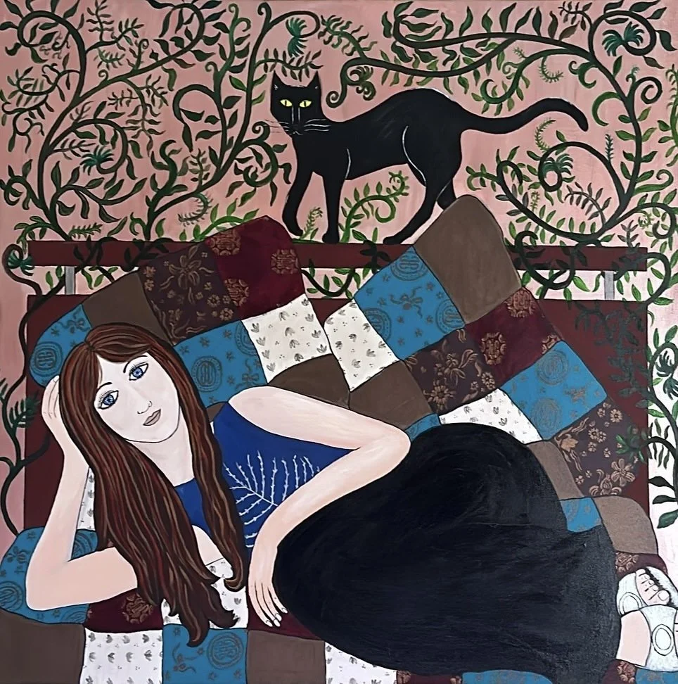 Self portrait with cat (Spuddy)
Acrylic on canvas
2015
100cm x 100cm