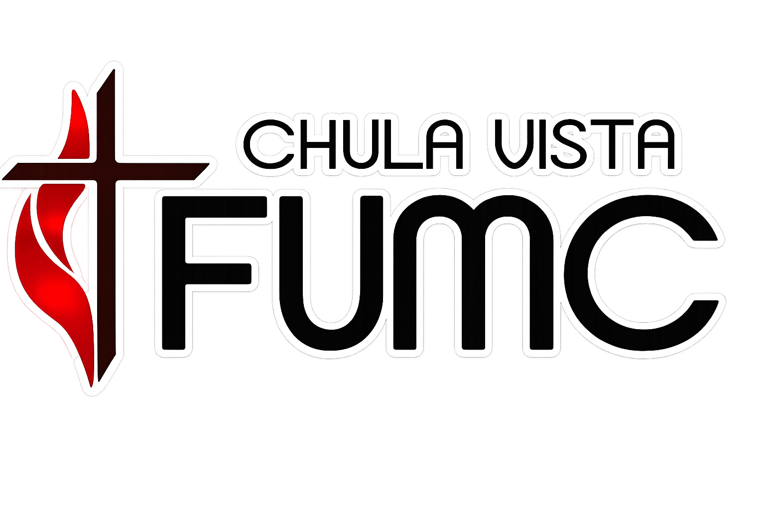 Logo for 'Chula Vista FUMC' (First United Methodist Church) with a red and white cross on the left.