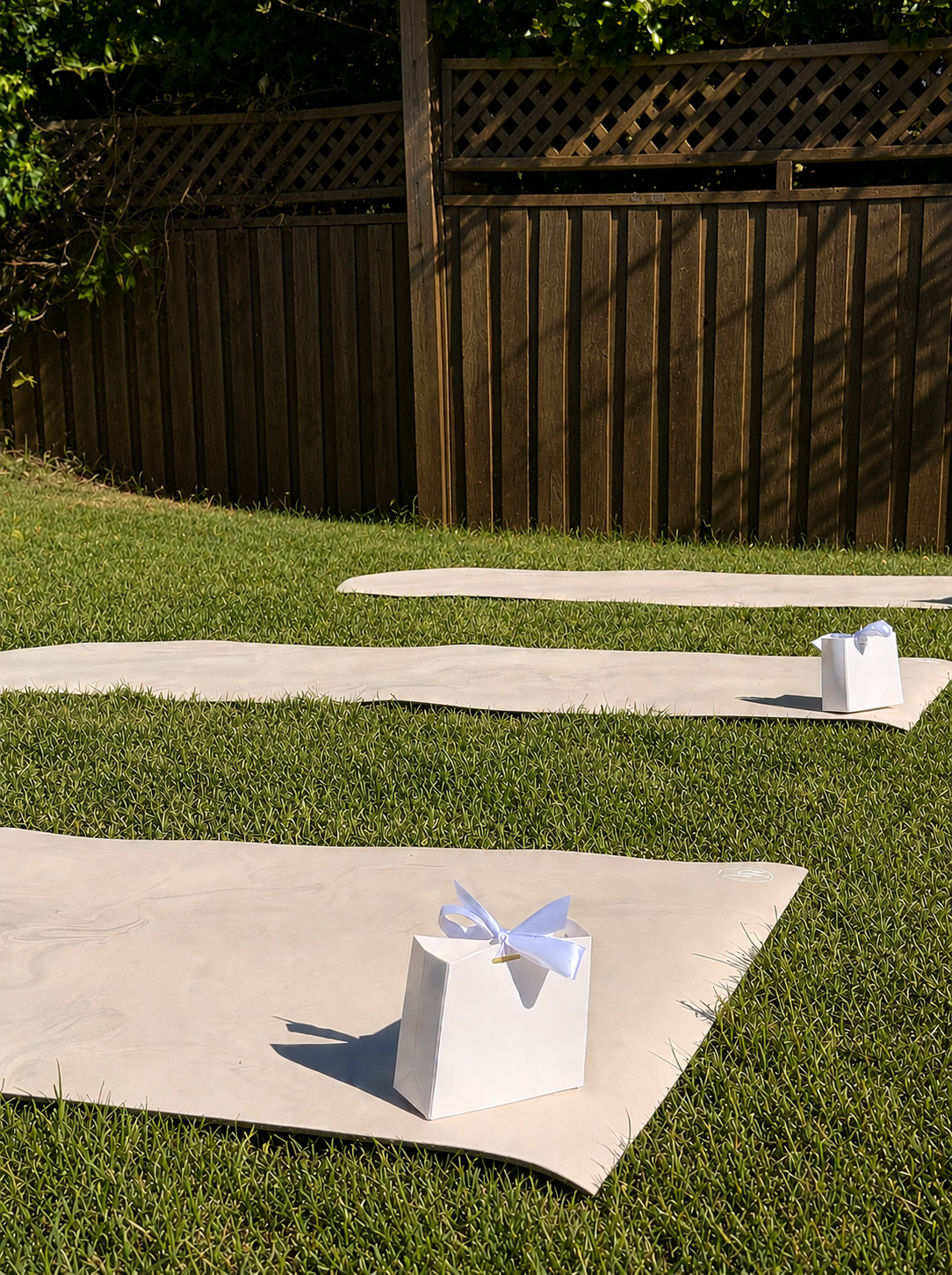 Pilates mats and personalised goodie bags set up for a private hens party in the Southern Highlands.