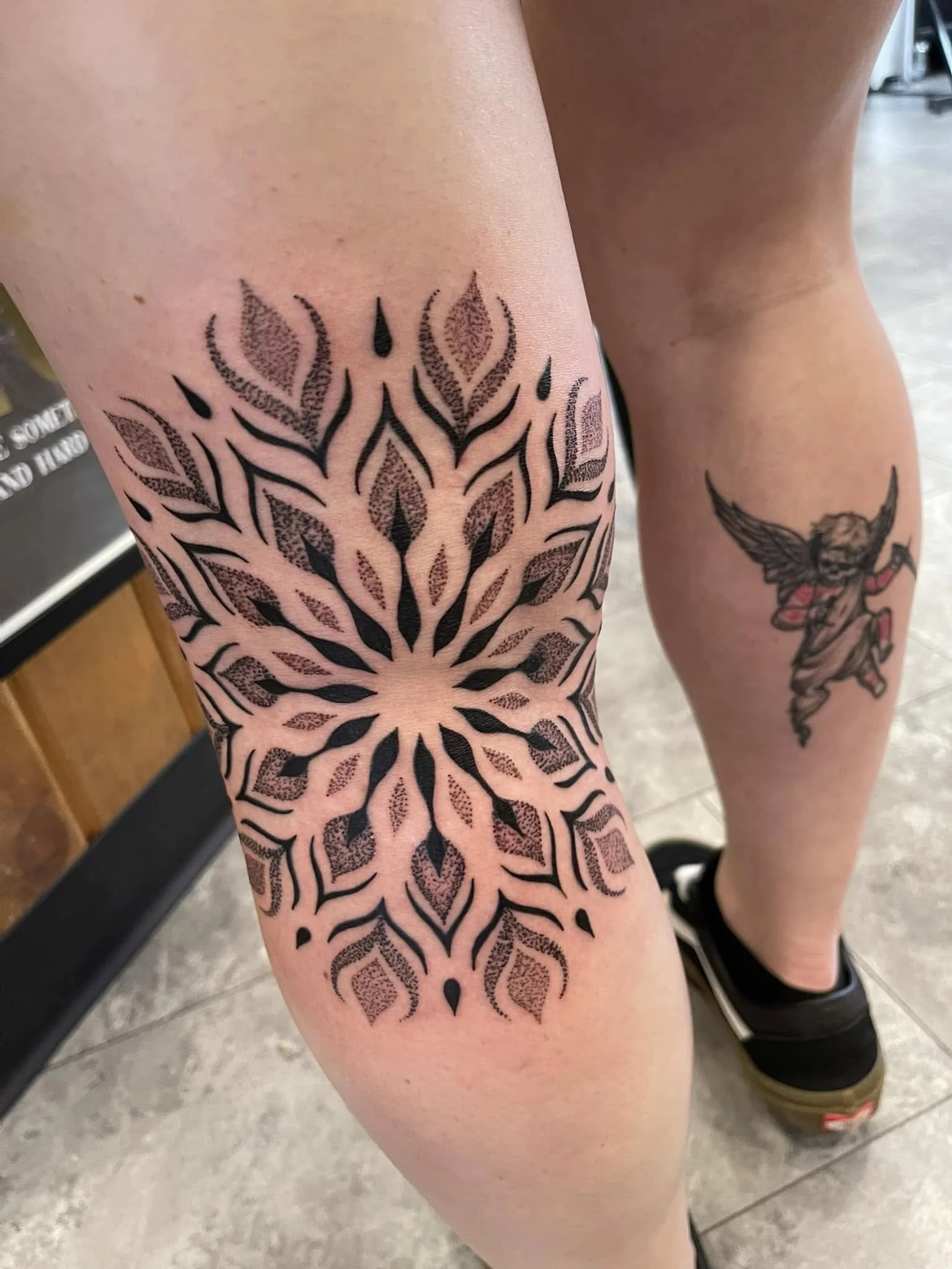 Delicate Dot work mandala tattoo
