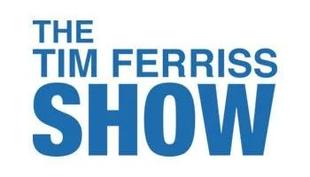 Logo of 'The Tim Ferriss Show' in blue text on a white background.