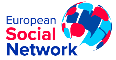 Logo of European Social Network with text and a stylized globe.
