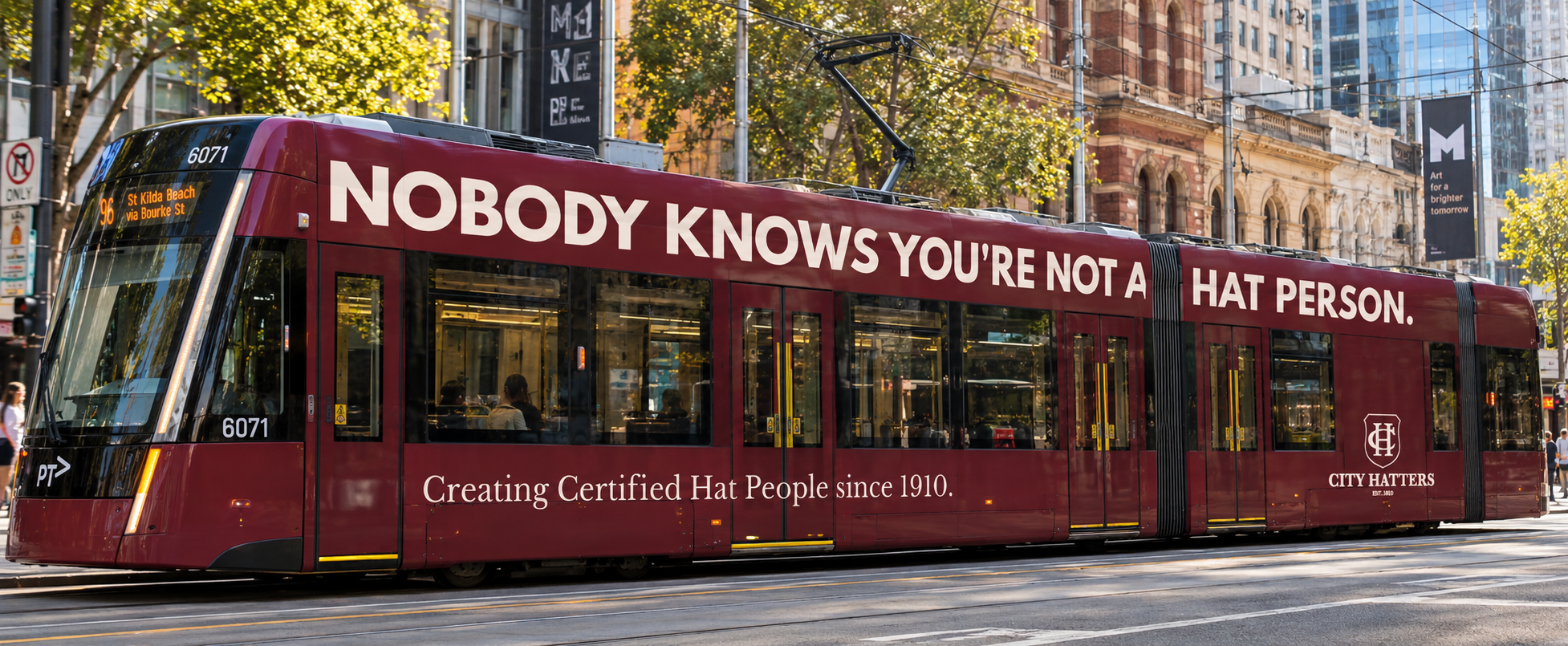 Maroon Melbourne Tram City Hatters Ad.png
