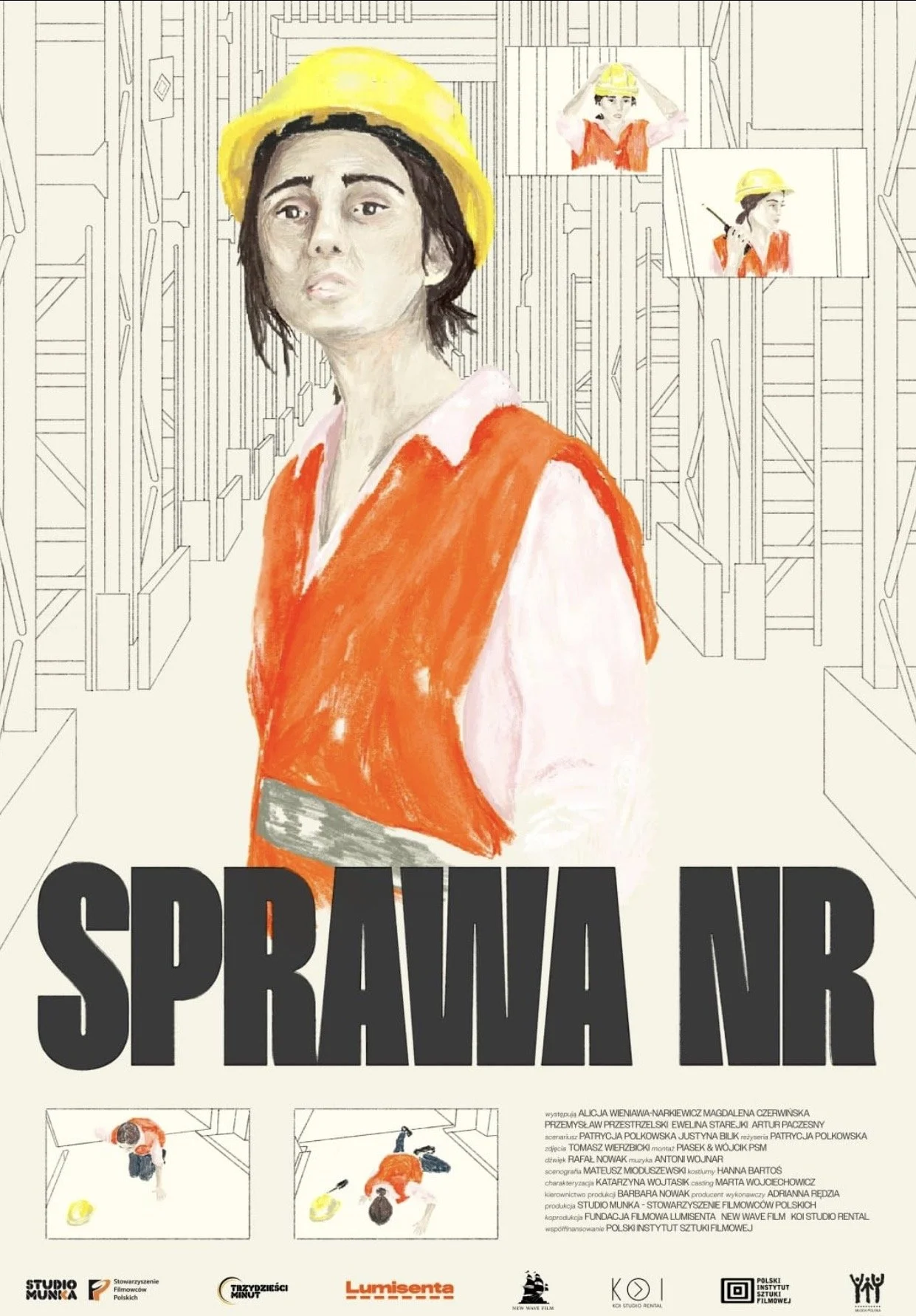 A poster showing illustrations of a woman in an orange safety vest and yellow helmet, set against a warehouse background. The title is partially visible at the bottom. Smaller illustrations depict her at work.