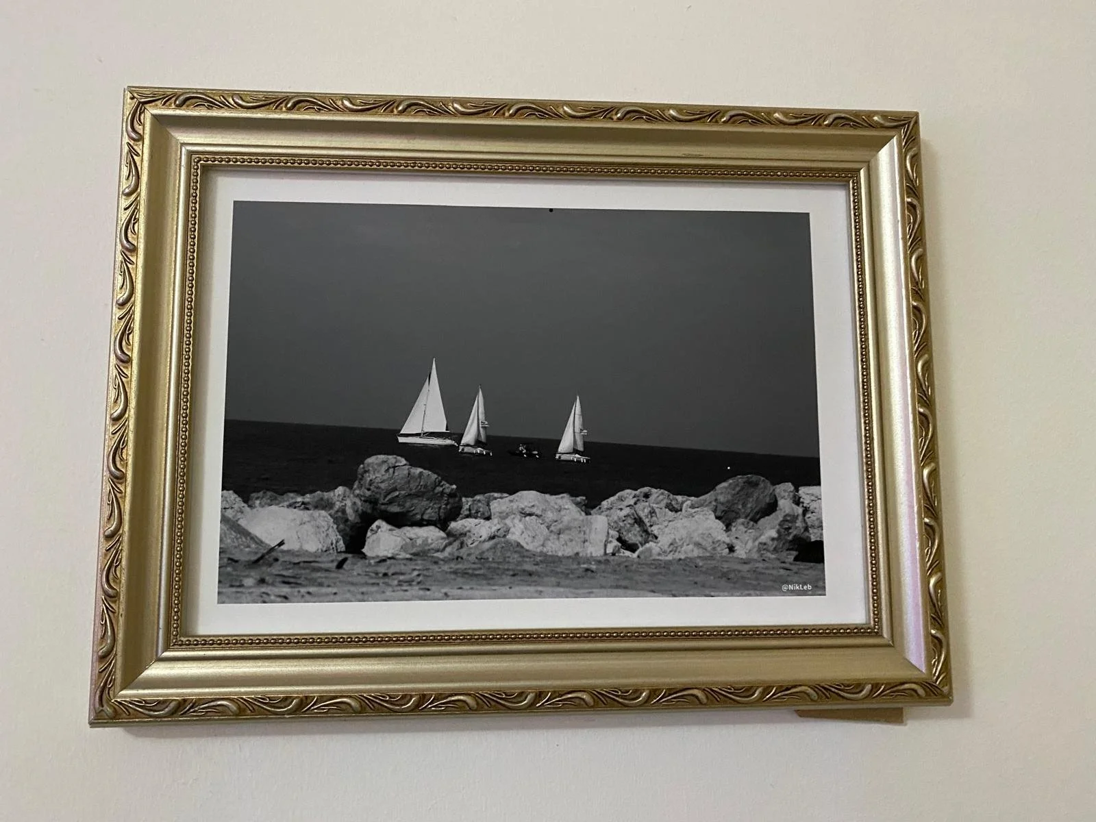 Vintage Gold Framed Sailboat Photograph