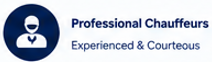 Logo for Professional Chauffeurs with a blue banner and white icons and text.