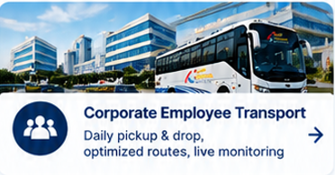 Apex Commute bus for corporate employee transportation in Mumbai, including daily pickup and drop-off, optimized routes, and live monitoring.