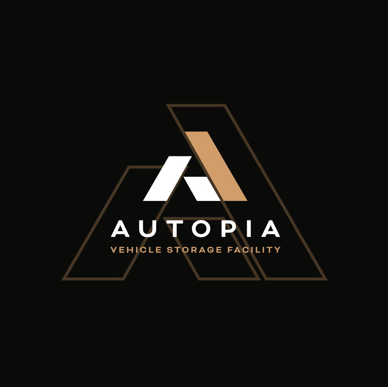 Logo for Autopia Vehicle Storage Facility, featuring a stylized letter A with geometric shapes and a dark background.