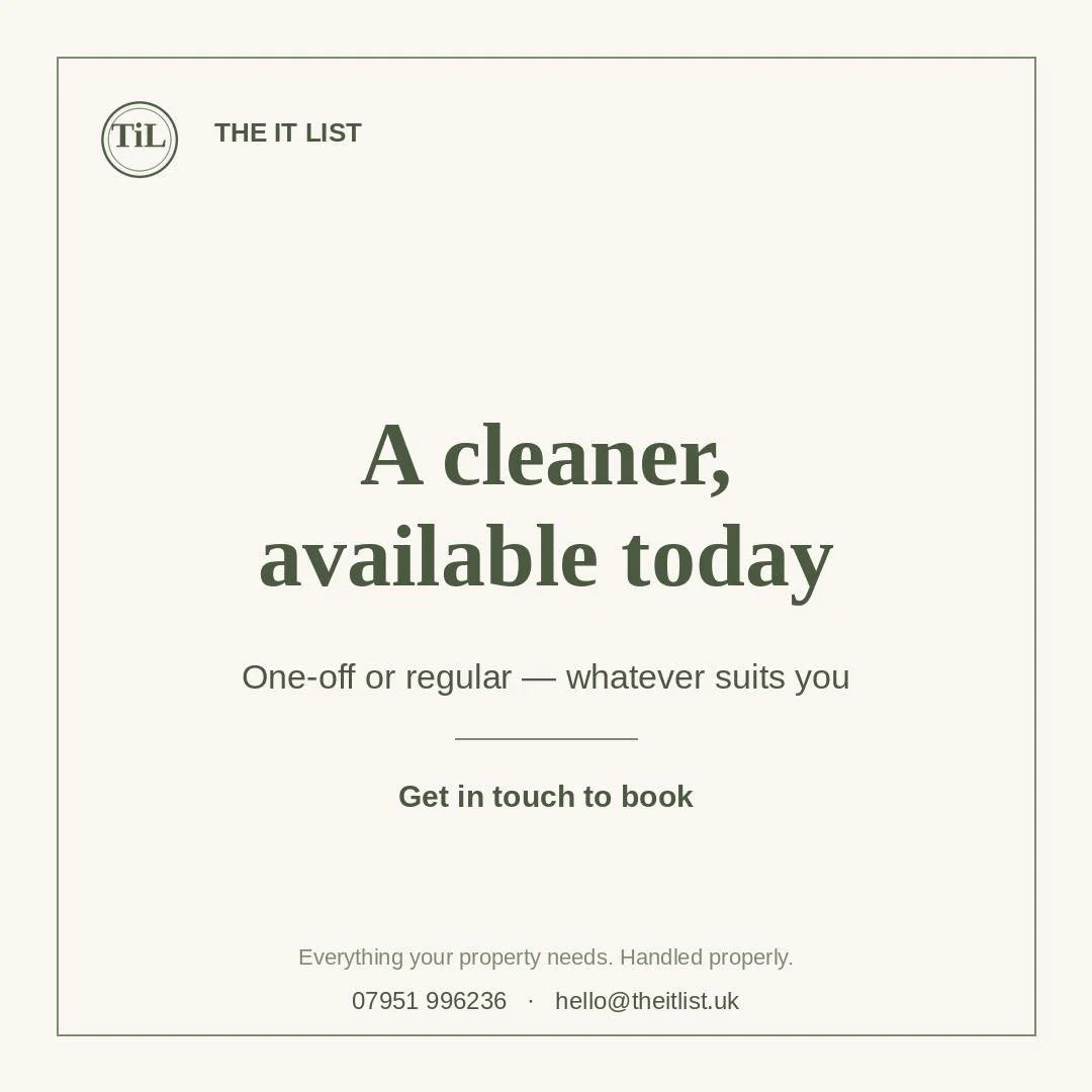 We've got a cleaner available today &mdash; happy to help whether you need a one-off clean or want to set up something regular. Get in touch and we'll see what we can fit in.