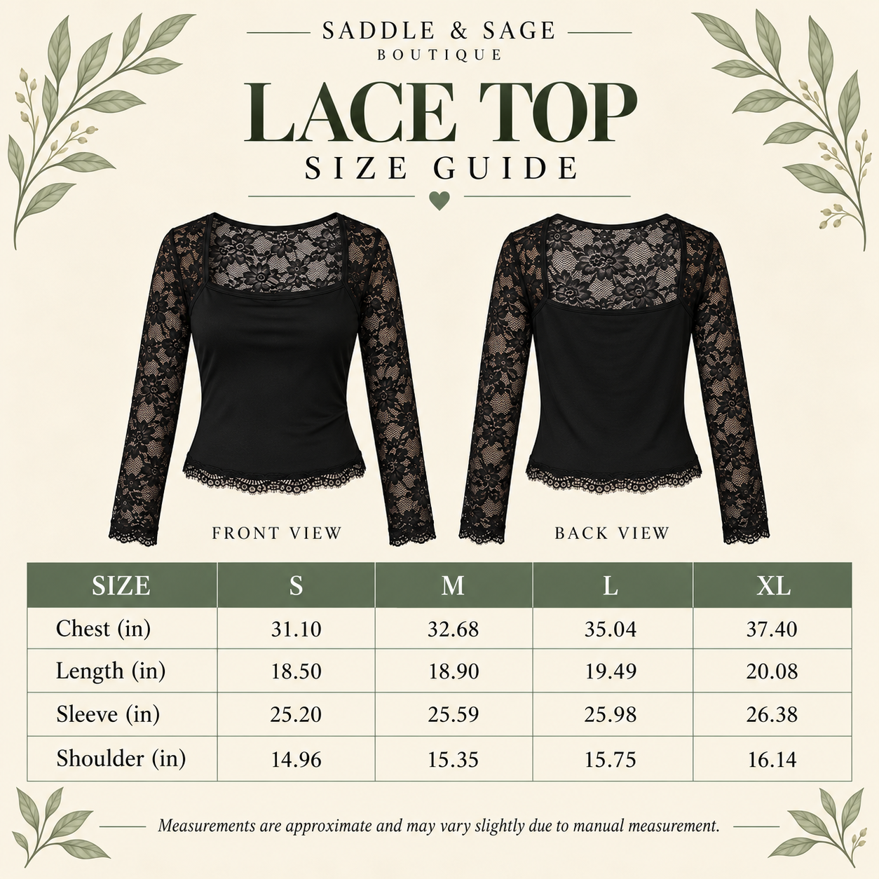 Sage Boutique Lace Top Size Guide.png