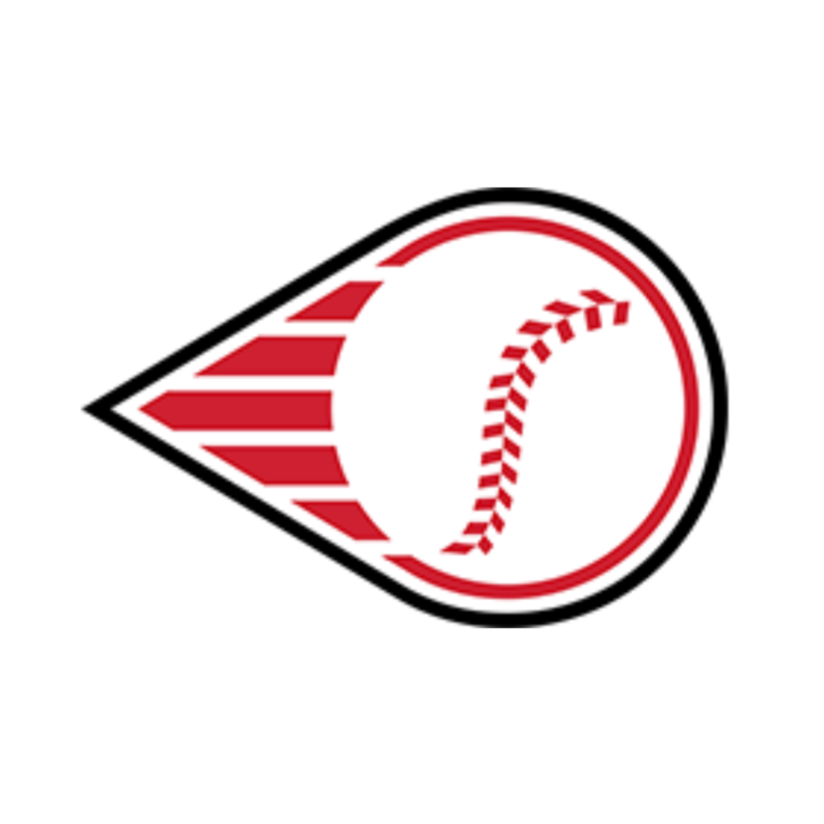Stylized baseball with red stitching and directional graphic elements.
