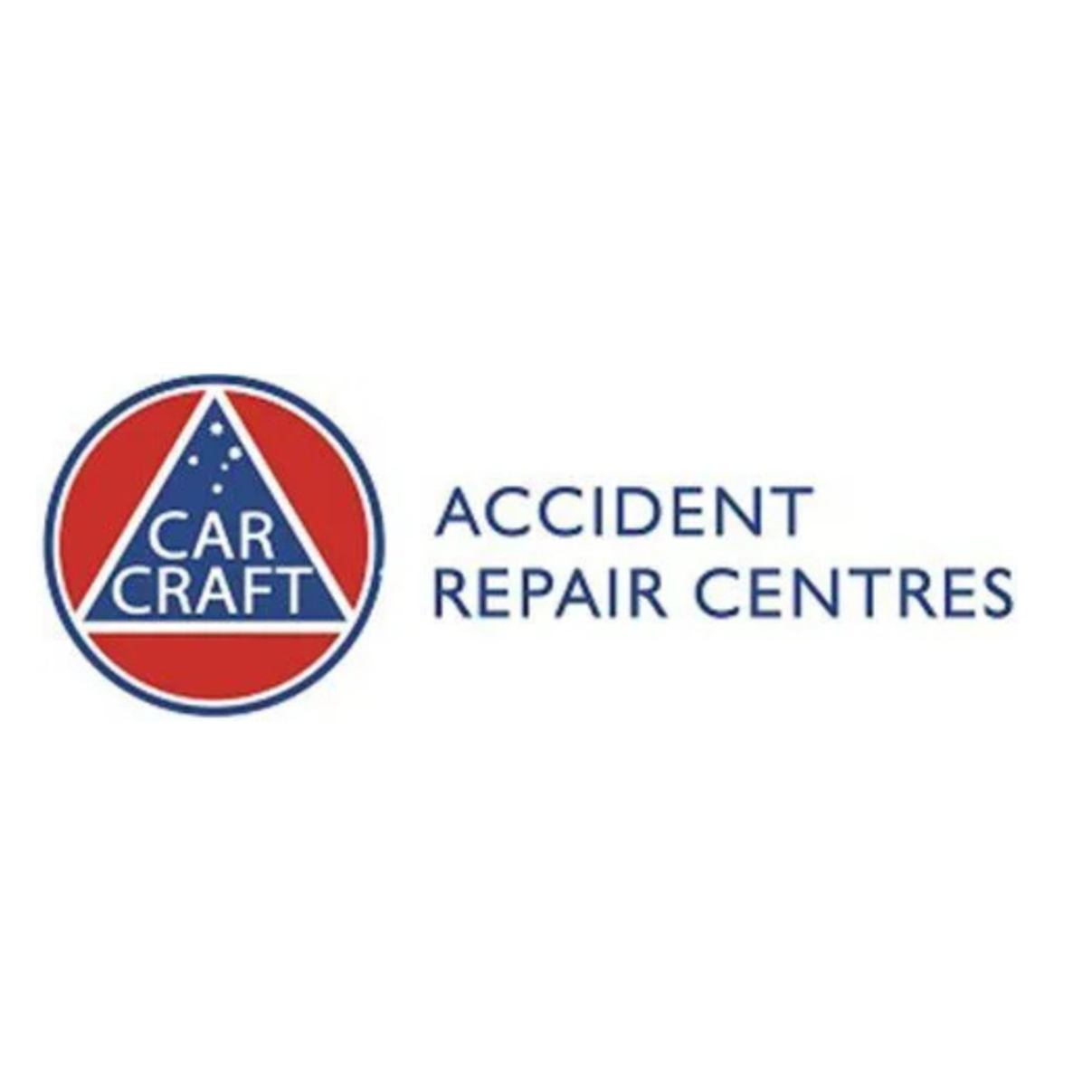 Logo for Car Craft Accident Repair Centres, featuring a circular emblem with a triangle inside and the company name, alongside text reading 'Accident Repair Centres'.