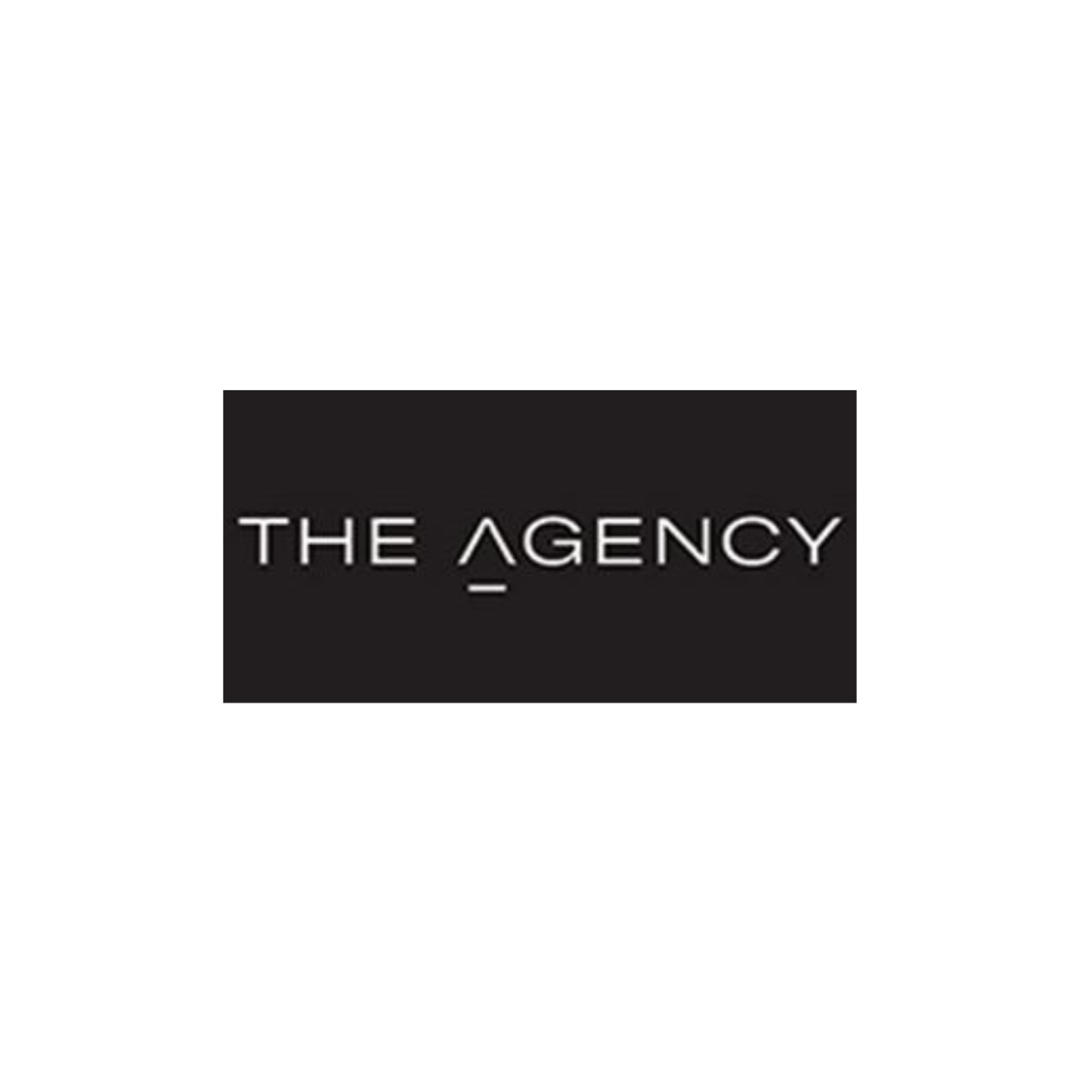 Black rectangular logo with the text "THE AGENCY" in white, modern font, with the letter 'A' stylized as an upside-down 'V' and a horizontal line underneath.
