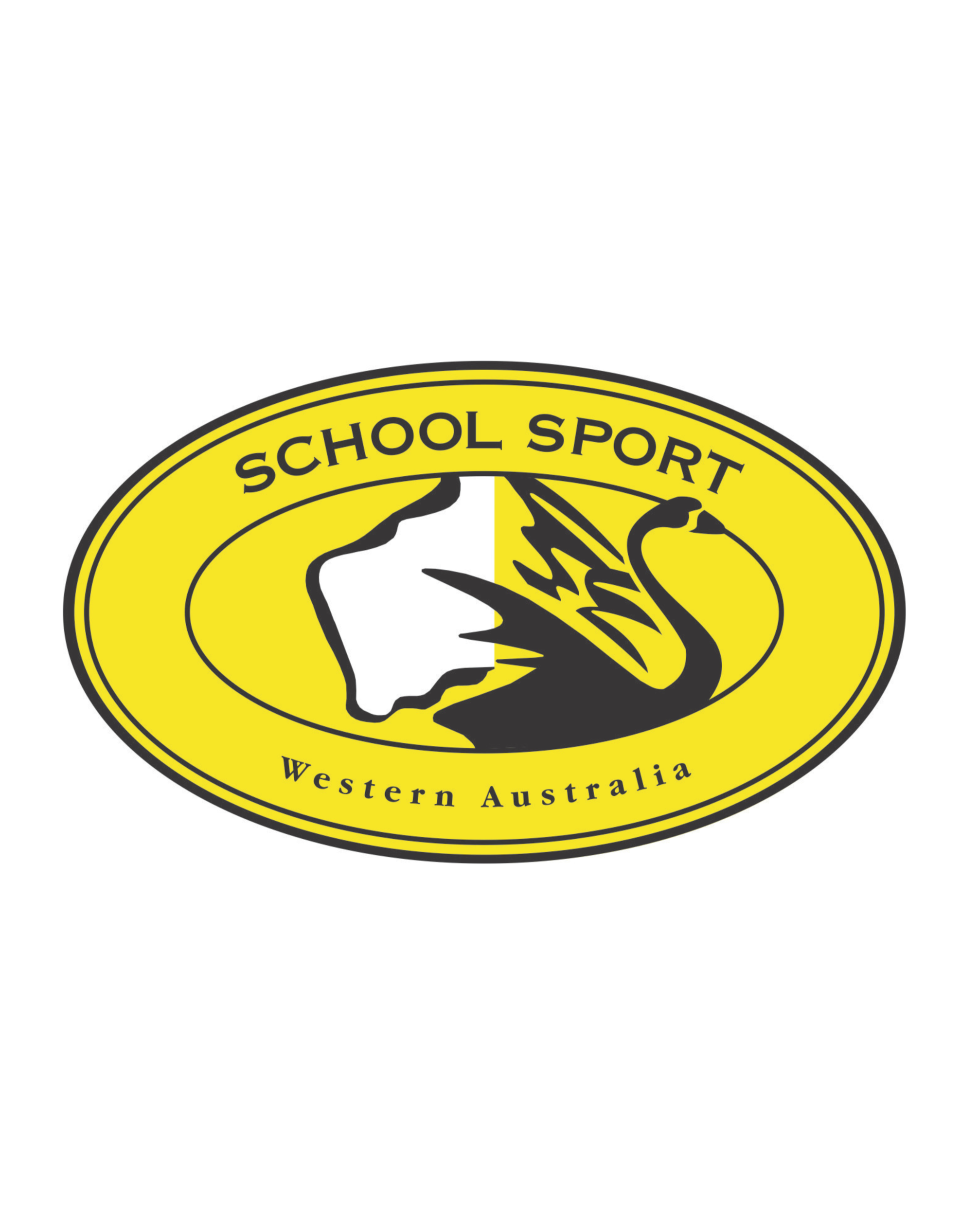 A yellow and black circular emblem with a stylized eagle head and the text 'School Sport' at the top and 'Western Australia' at the bottom.