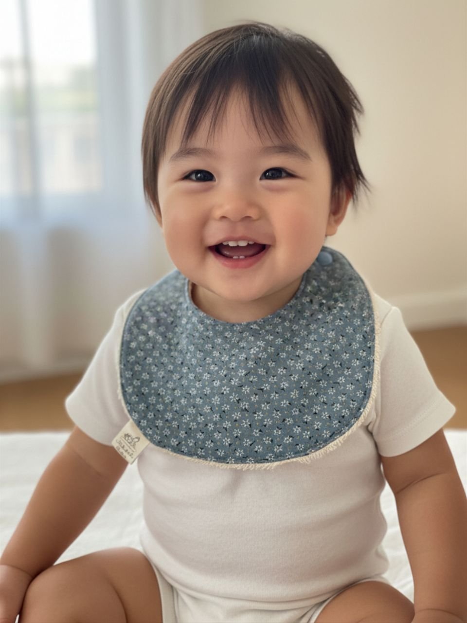 Blue Flower Baby Bib - 6-12 months