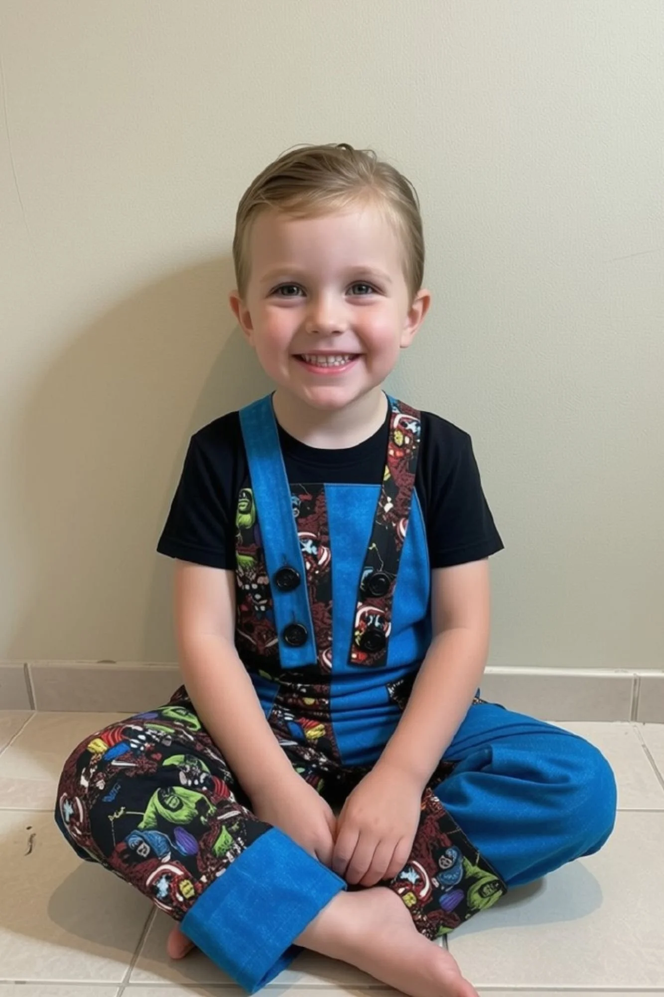Black Superhero Overalls - 5-6 years
