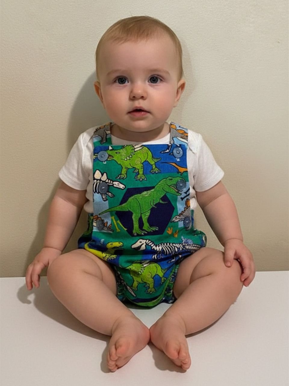 Blue Dinosaur Overall Onesie - 9 months