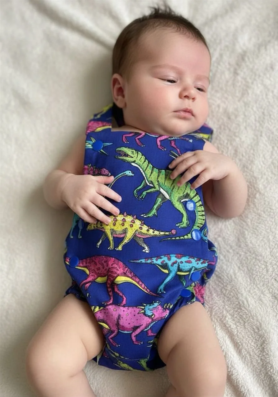 Blue Dinosaur Overall Onesie - 3 months