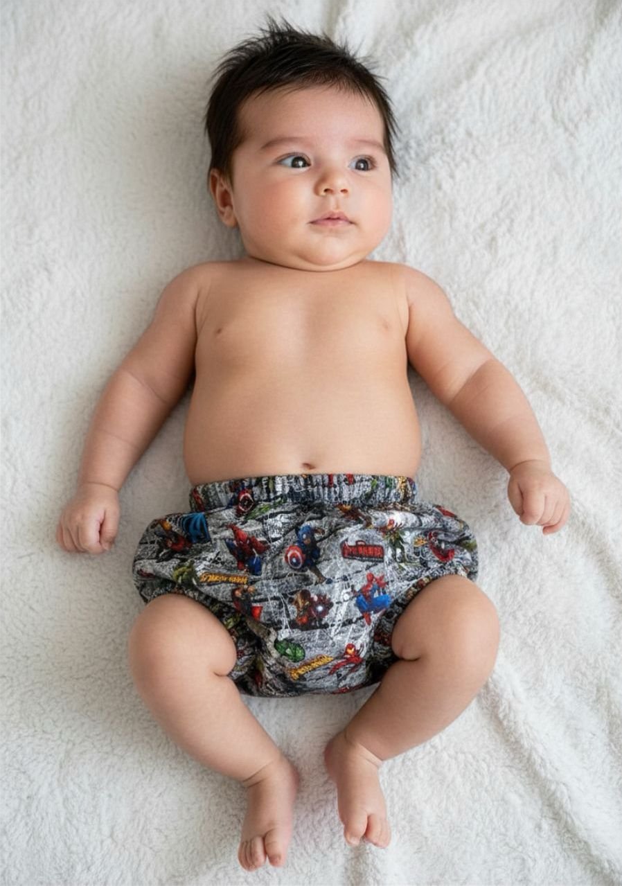 Black Superhero Nappy Cover - 3 months
