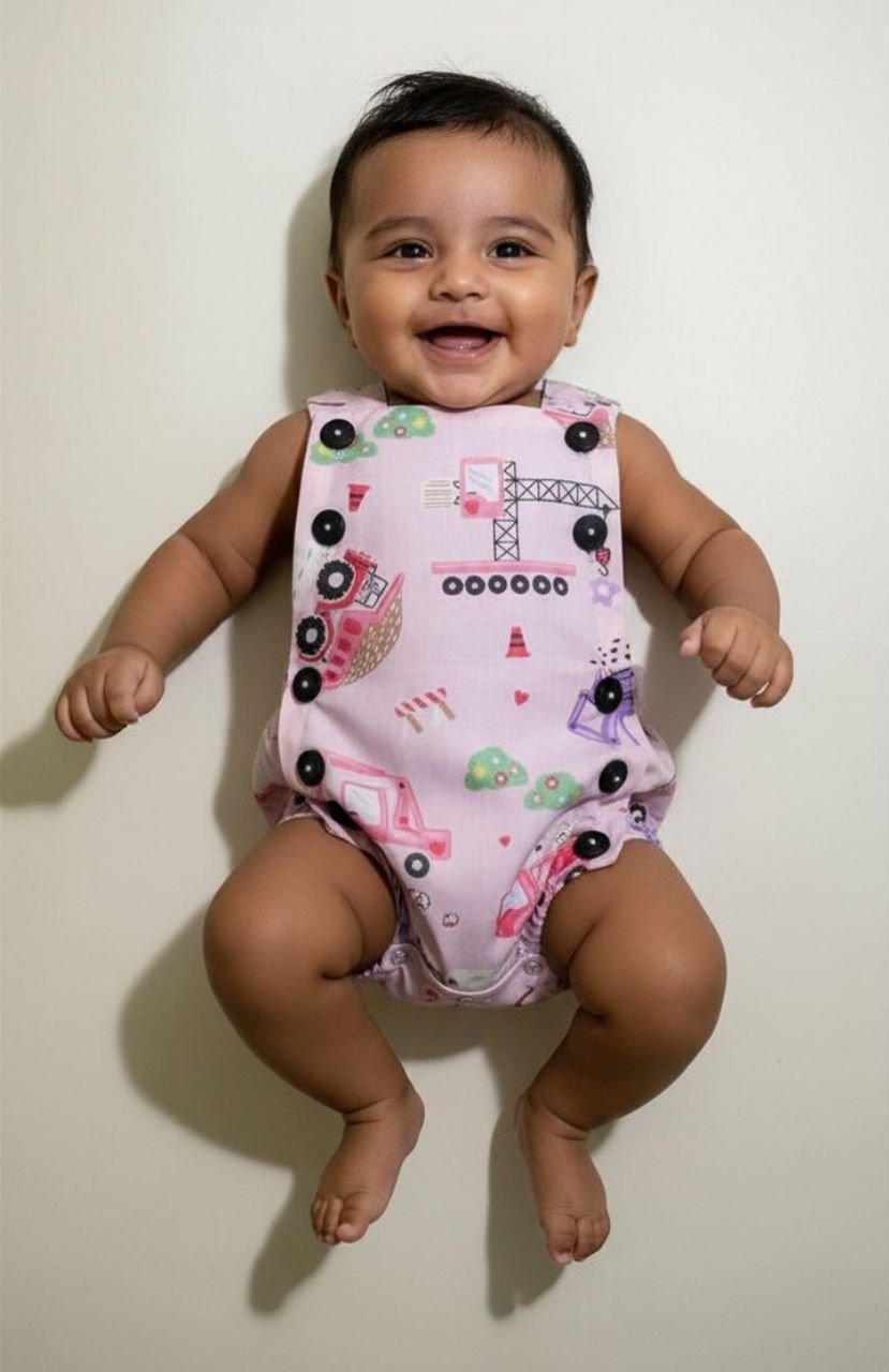 Pink Trucks Overall Onesie - 6 months