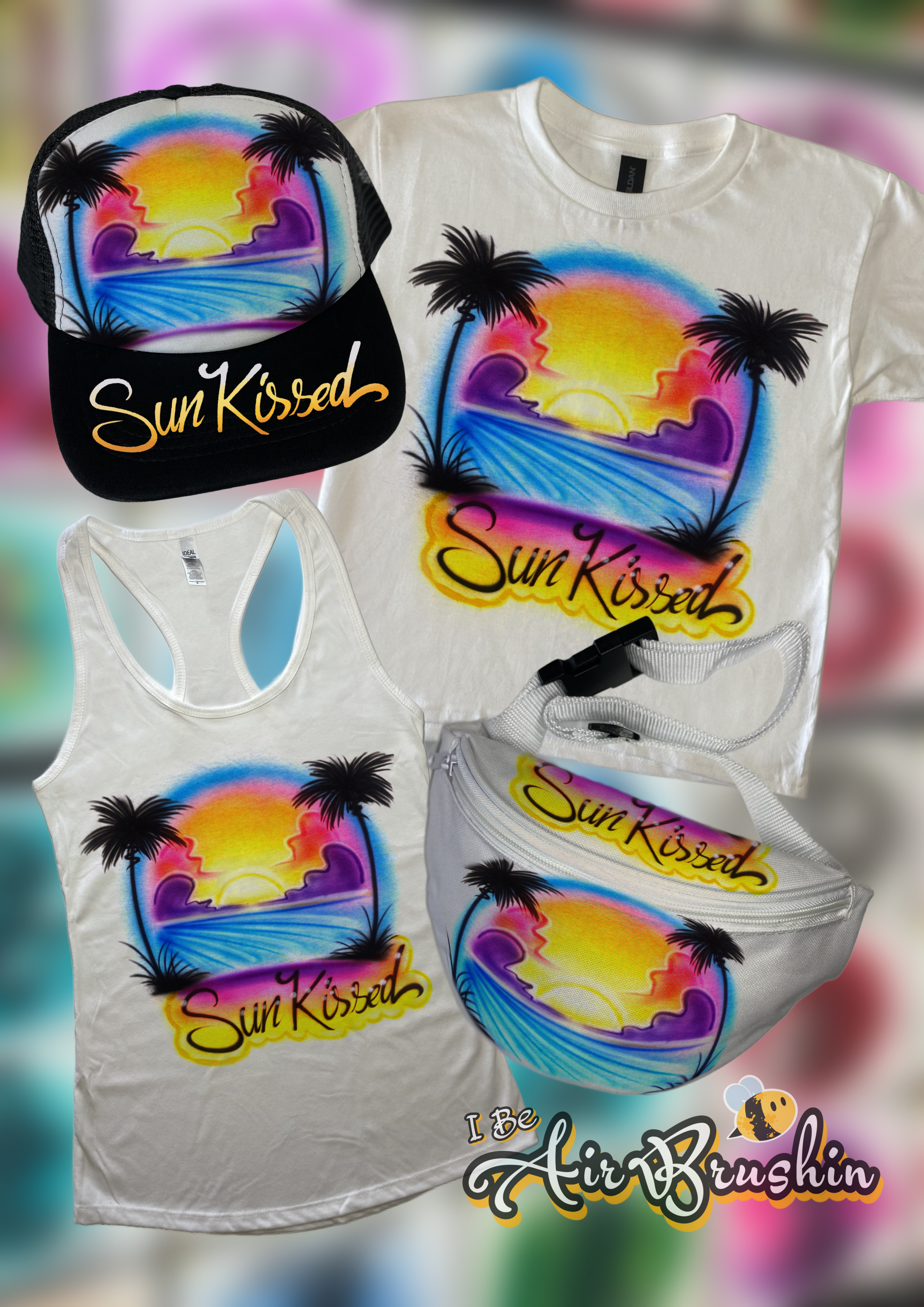 Airbrush Sun Kissed Beach Scene with Palm Trees Design