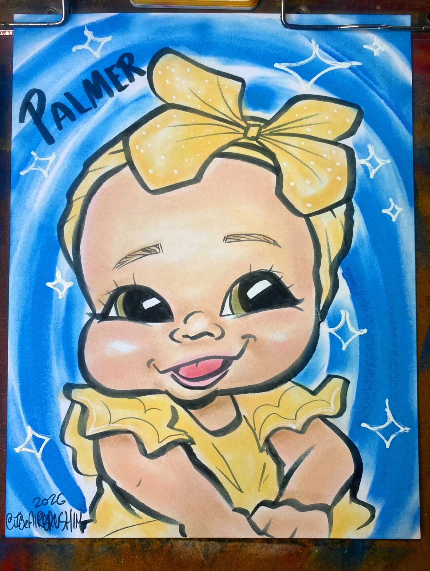 Lil baby Palmer from a recent commission!
For everyone that has commissions please know im working on them 😭 Stuff have been crazy

#caricature #panpastel #babyportrait #babycaricature #cutecaricature