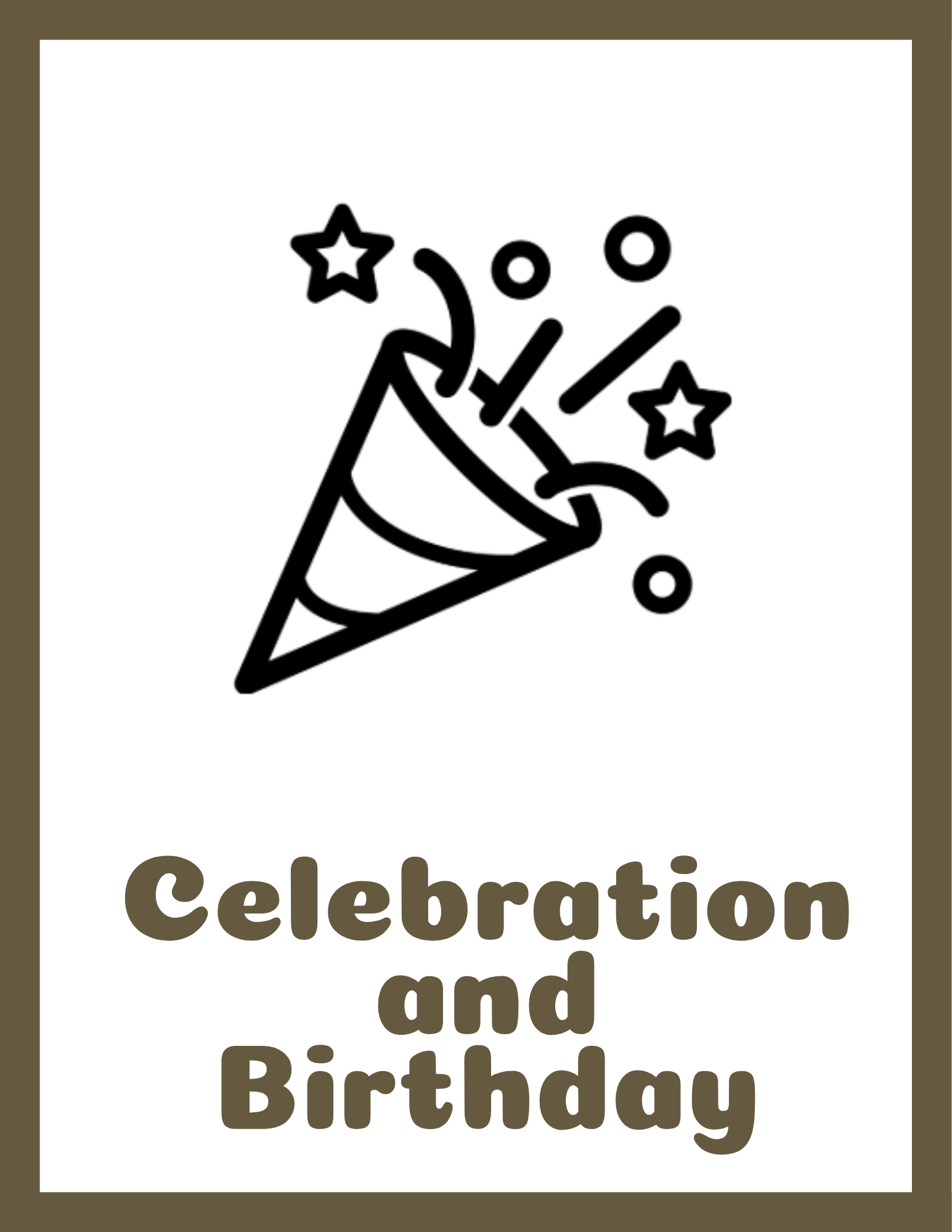 A birthday card with a party hat and confetti, featuring the text 'Celebration and Birthday'.