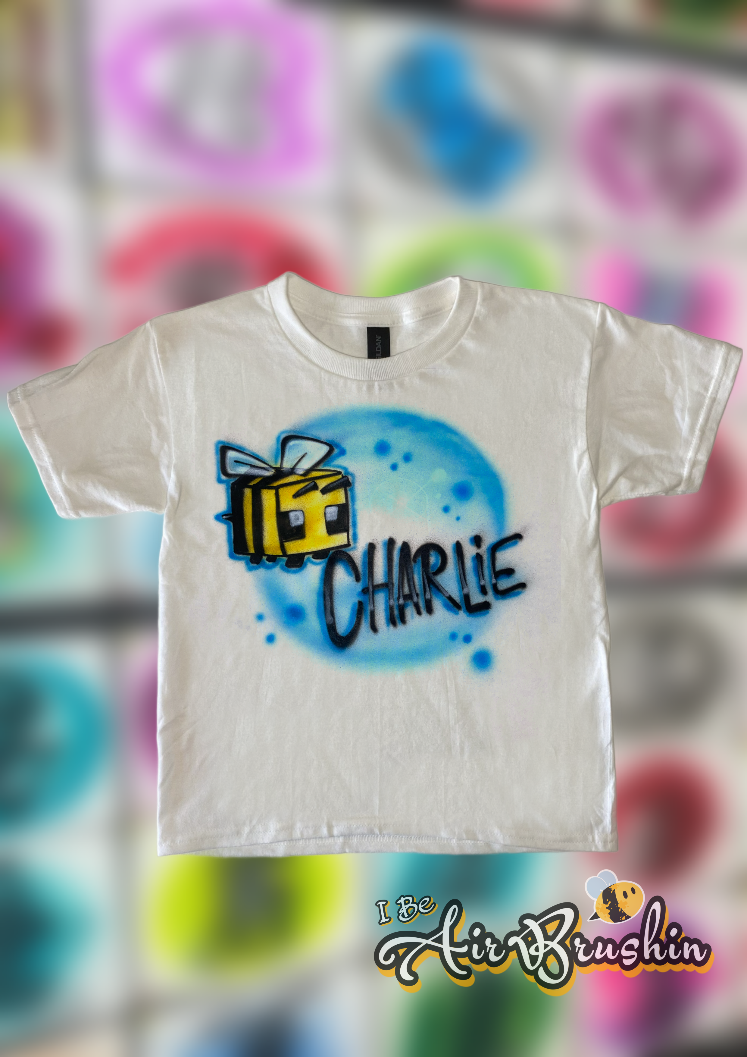 Airbrush Square Video Game Bee Design