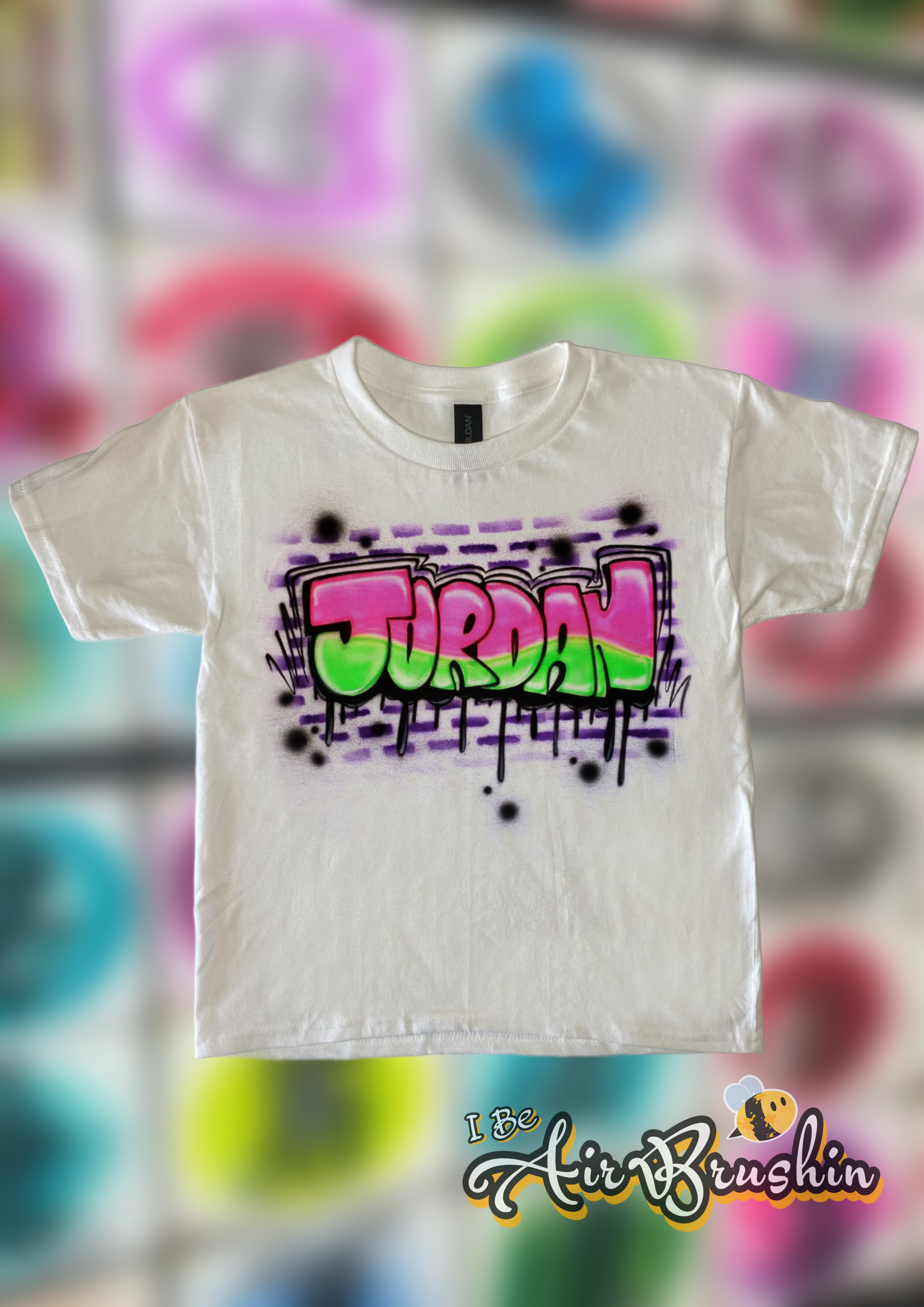 Airbrush Candy Graffiti Brick Background 90's Throwback Design
