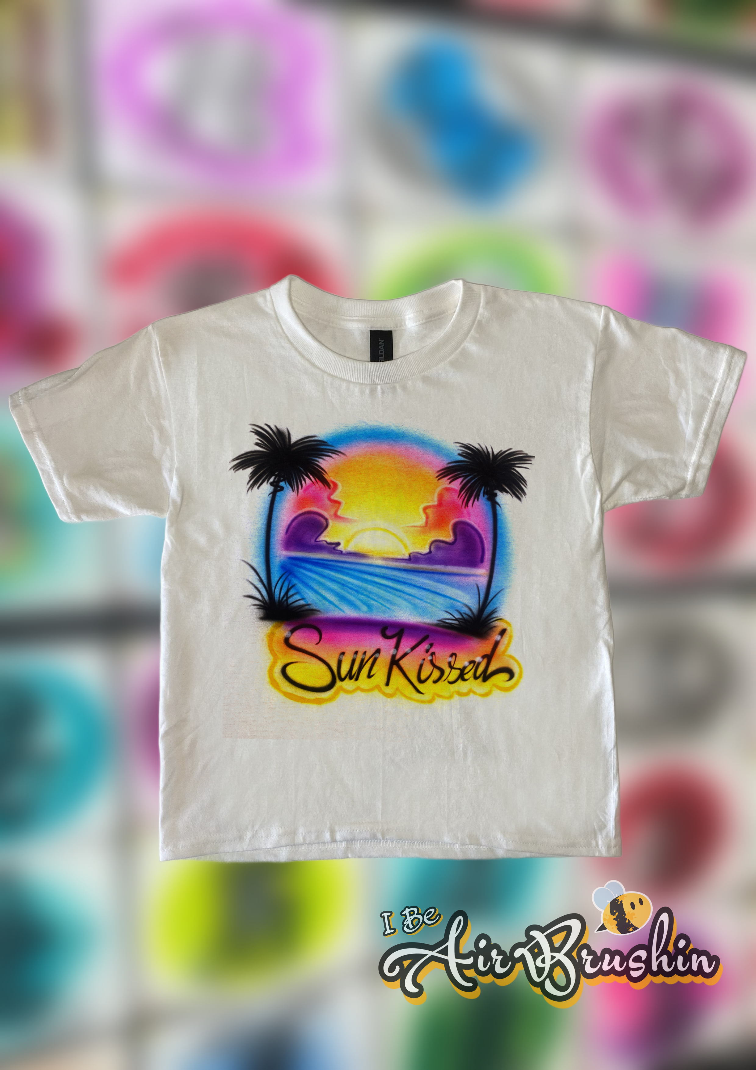 Airbrush Sun Kissed Beach Scene with Palm Trees Design