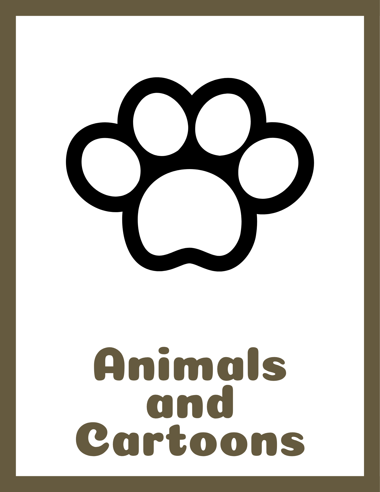 A book cover titled "Animals and Cartoons" with a stylized paw print illustration at the top.