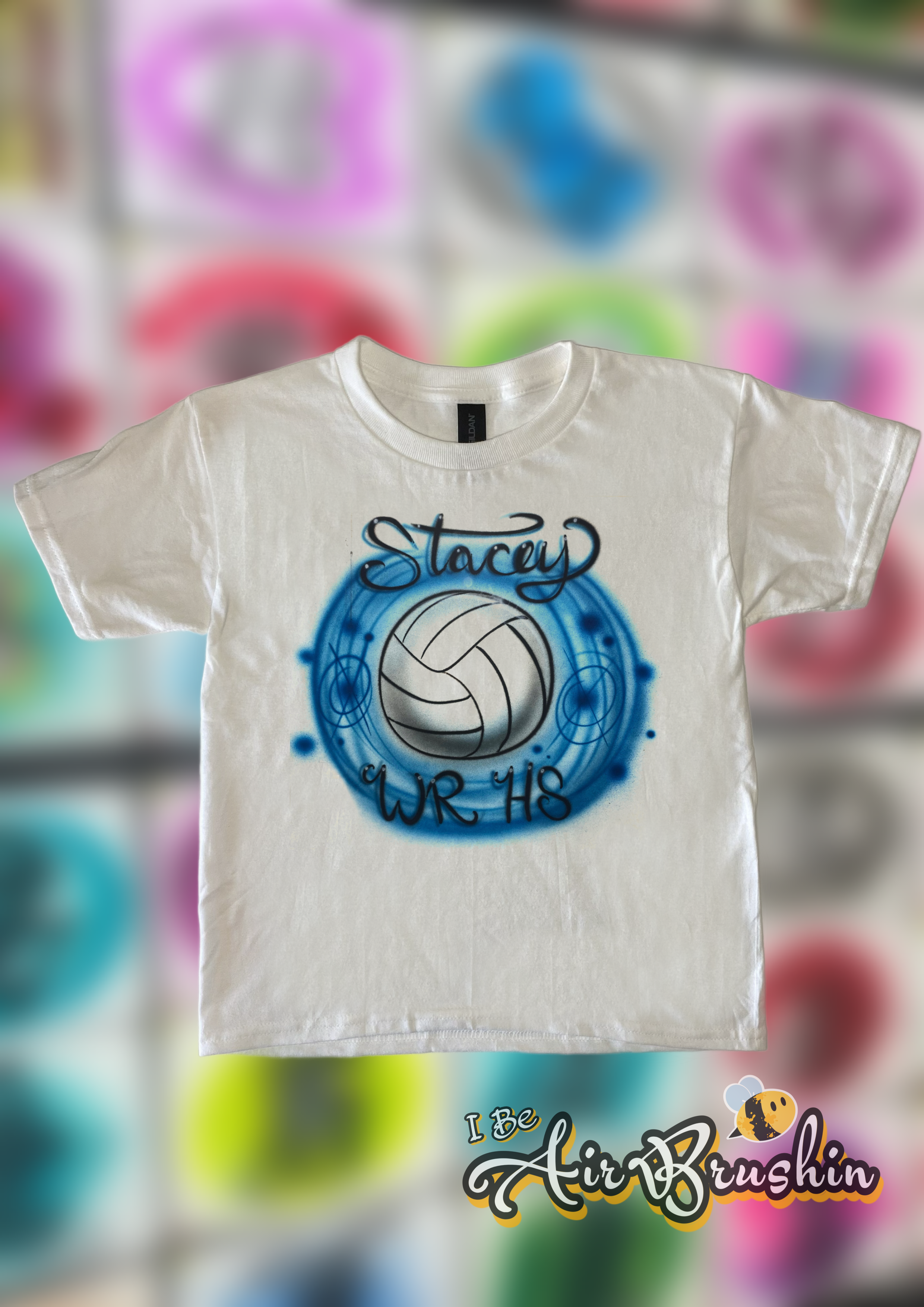 Airbrush Volleyball Sports Blue Name and School Design