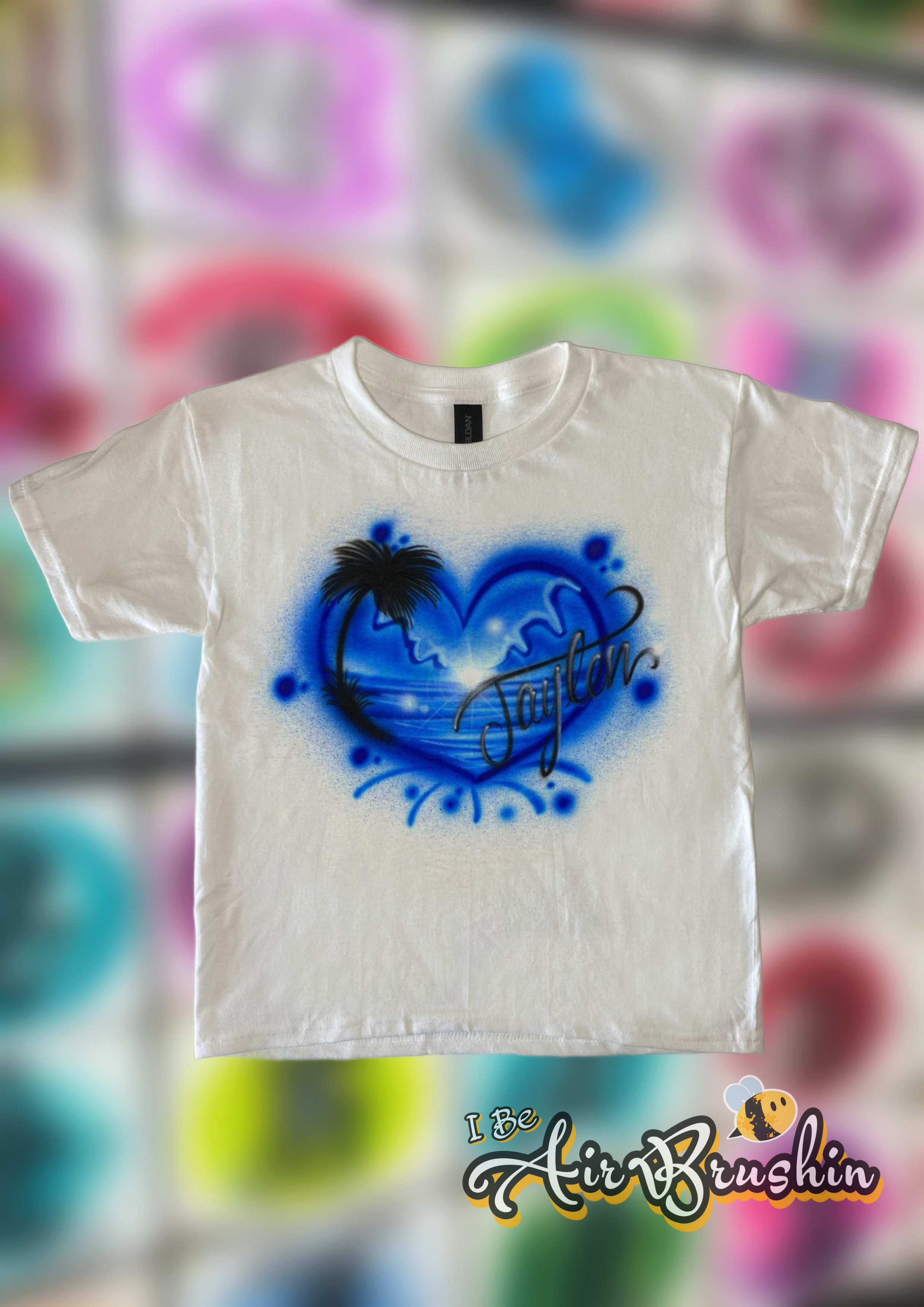 Airbrush Tropical Beach Blue Heart Vacation Design