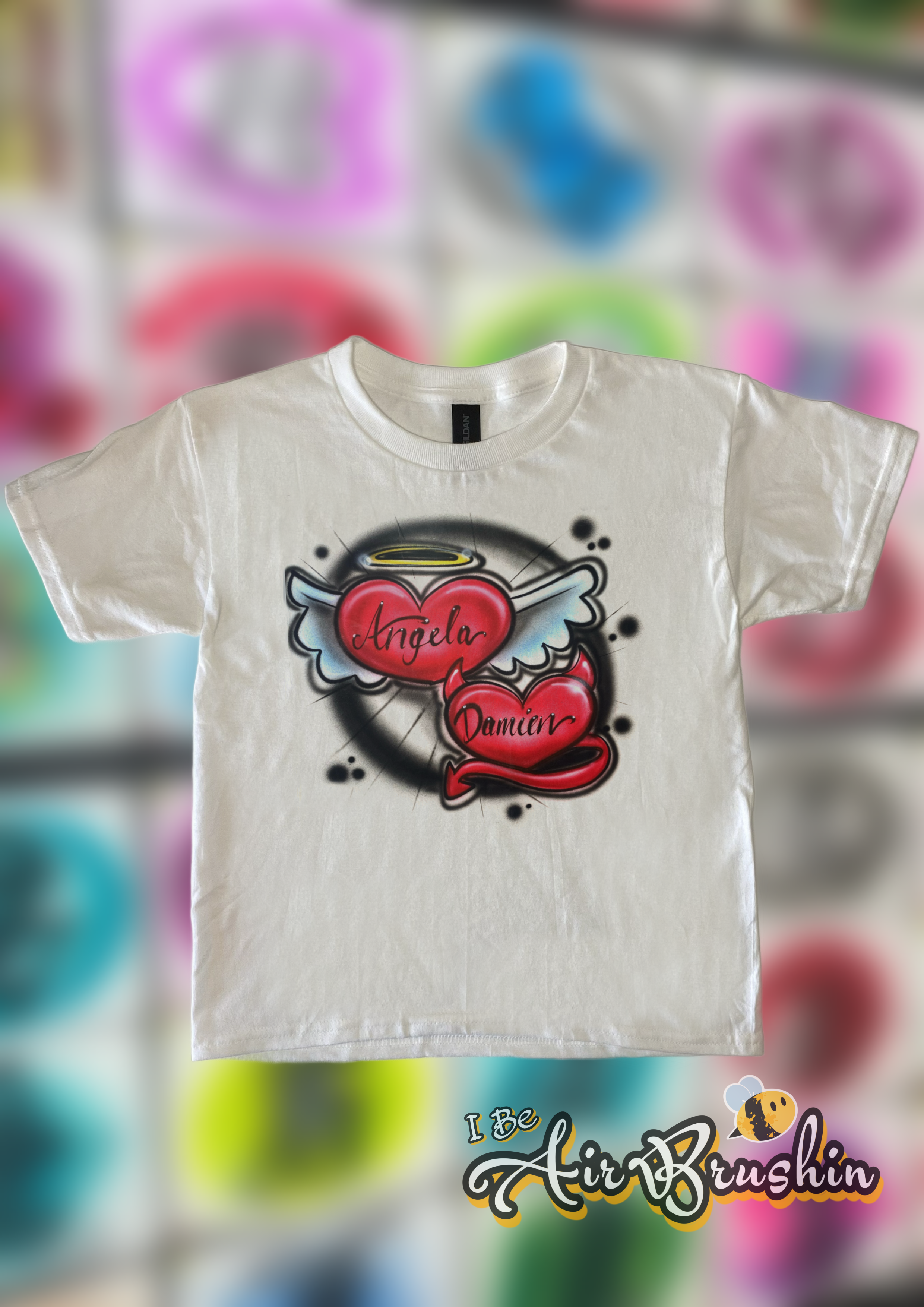 Airbrush Couple Hearts Angel and Devil Design