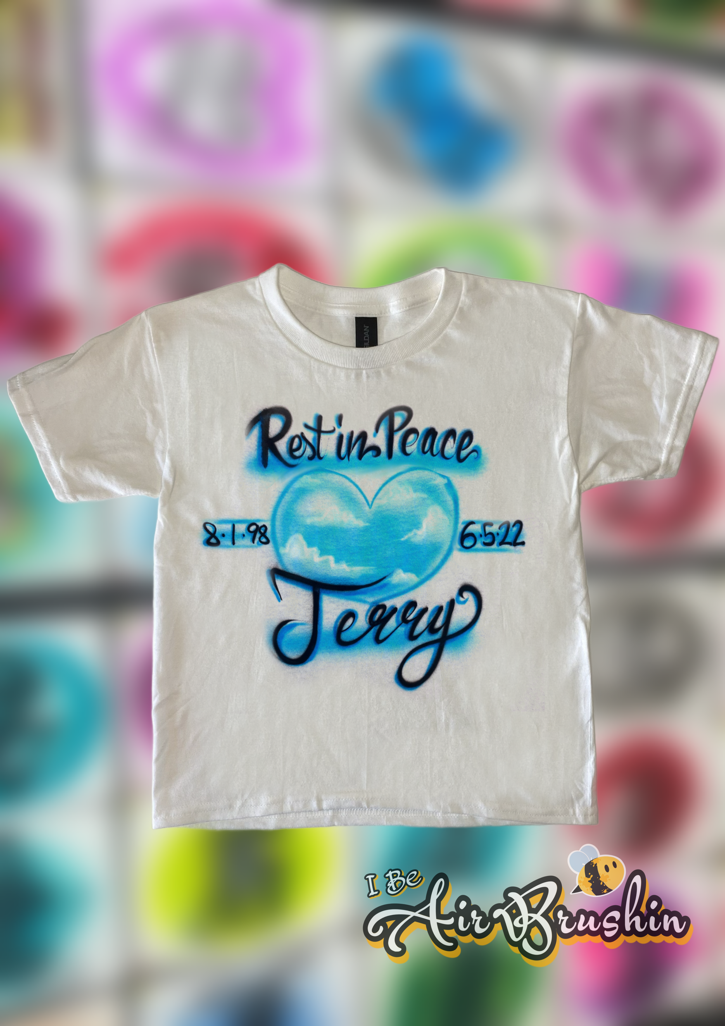 Airbrush Rest in Peace Heart and Cloud Memorial Design