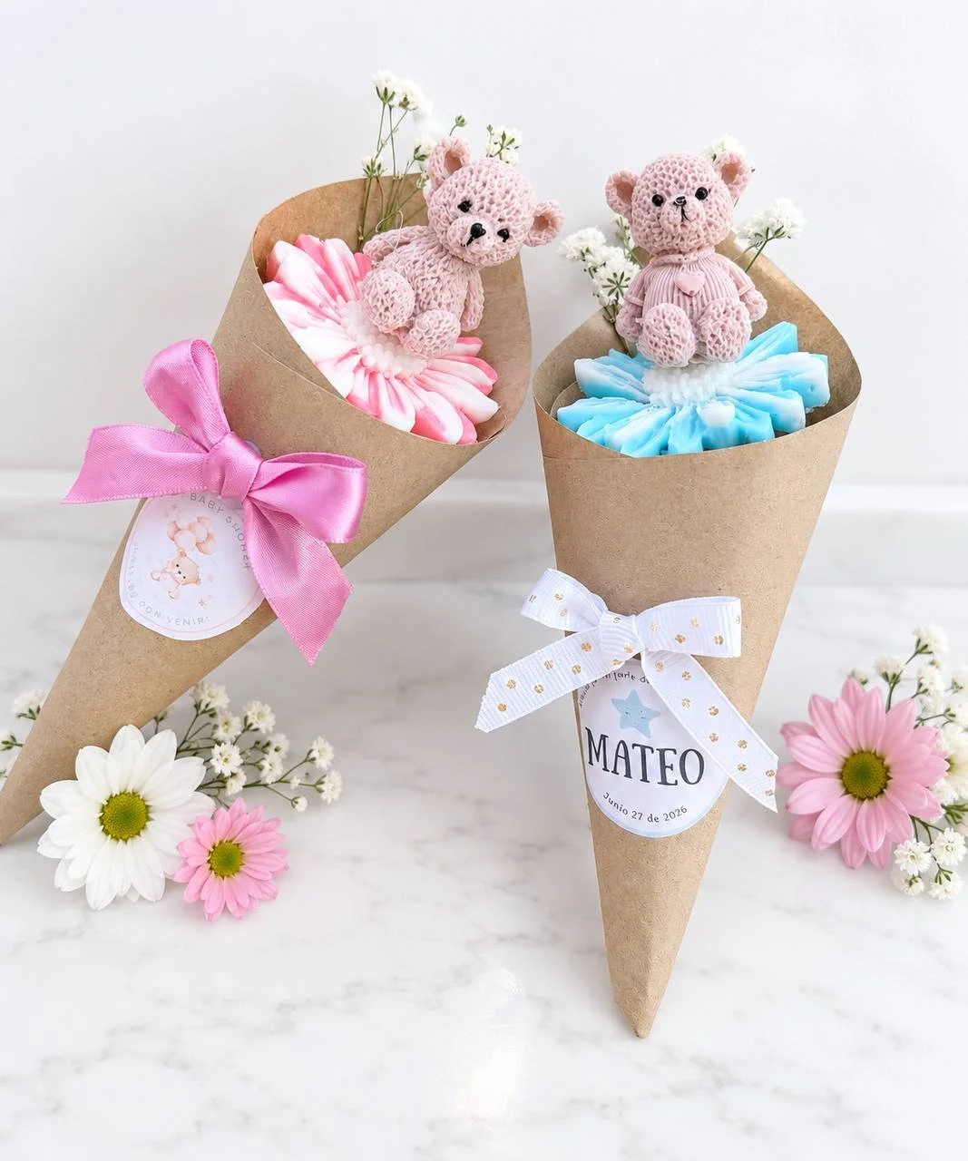 Mini bouquet soaps for baby shower - party favors