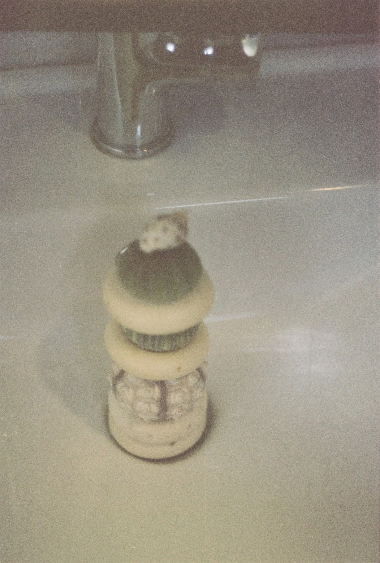Stack of assorted shells small objects underneath a reflective surface.