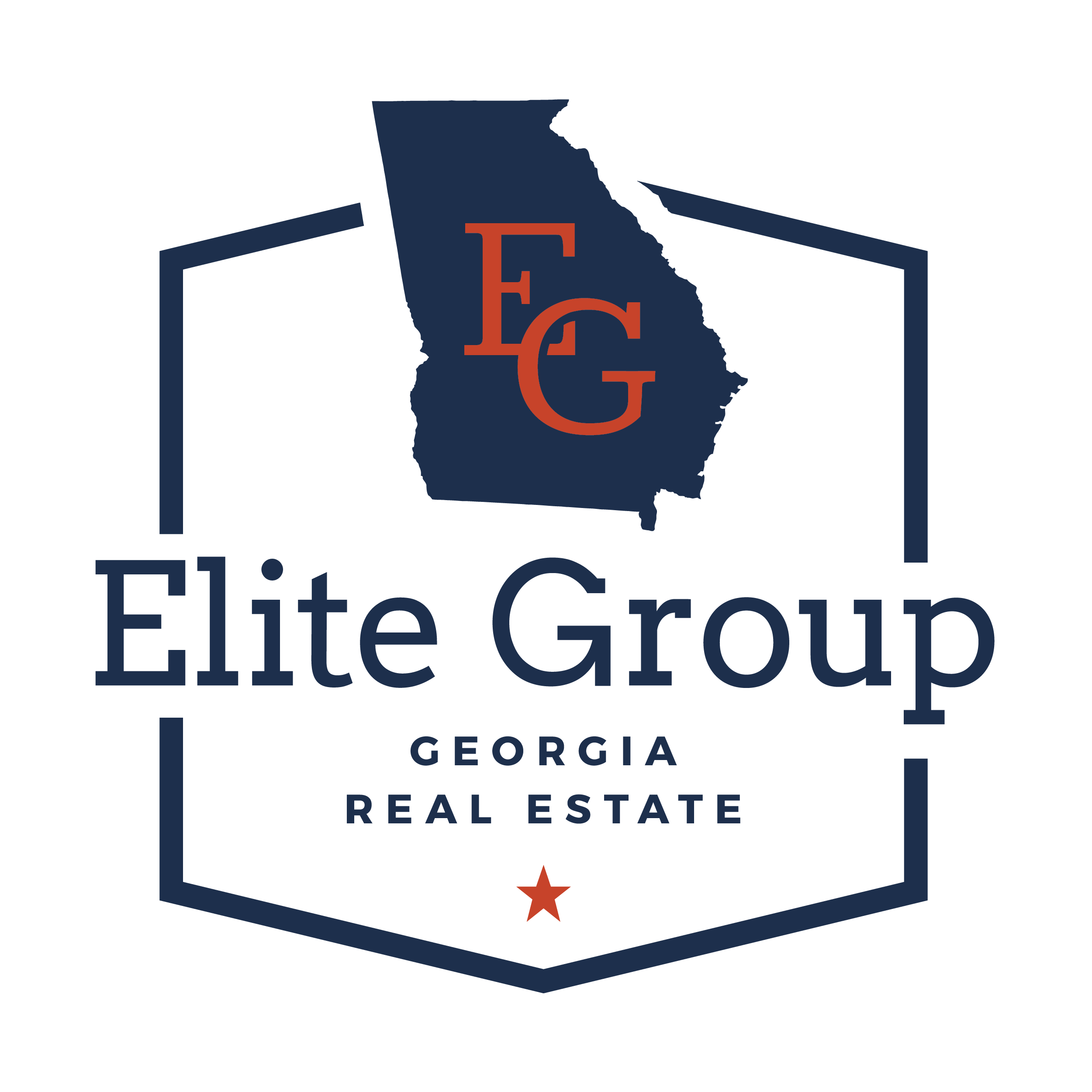 Logo for Elite Group Georgia Real Estate with a star and state of Georgia design in navy blue and red text. This is a client of Local Home Services.