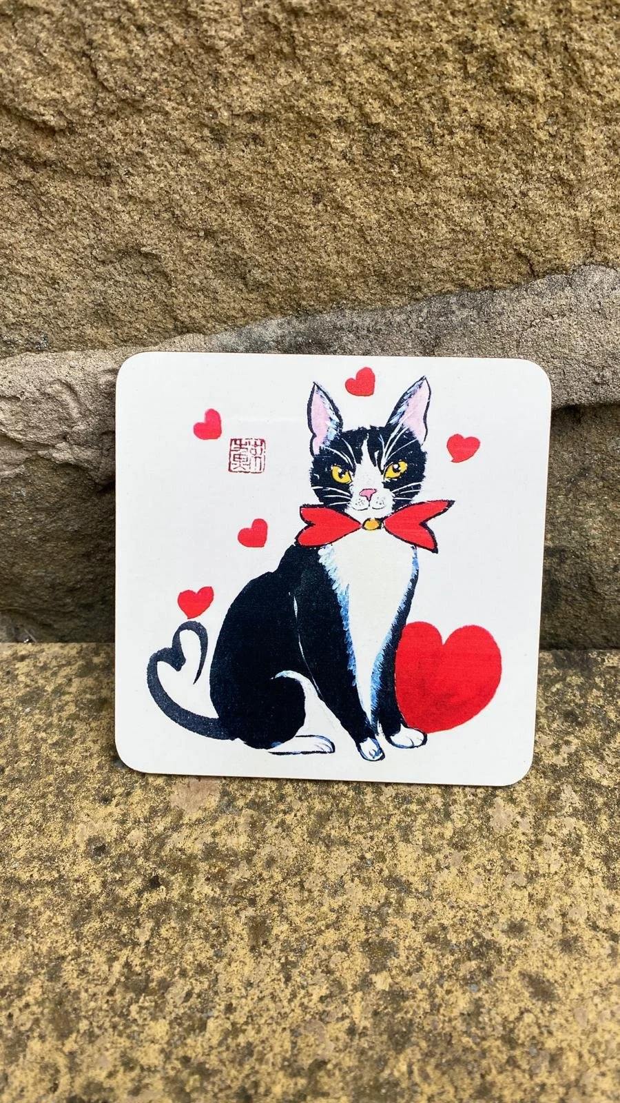 Black cat with hearts - coaster.jpeg