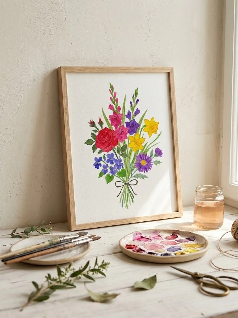Family Flower Birth Month Watercolor Bouquet