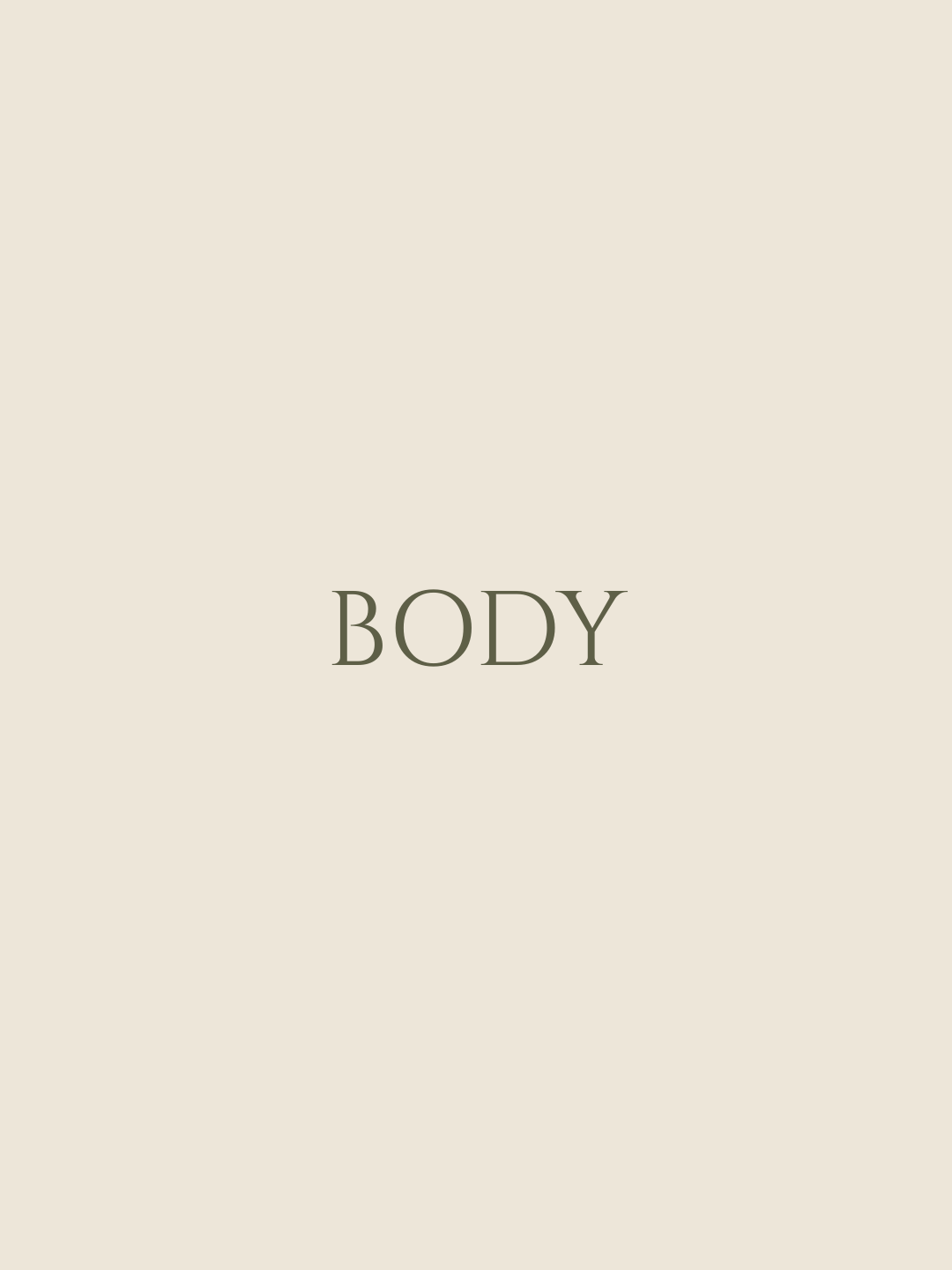 Minimal beige graphic with the word “BODY” in large dark serif letters.