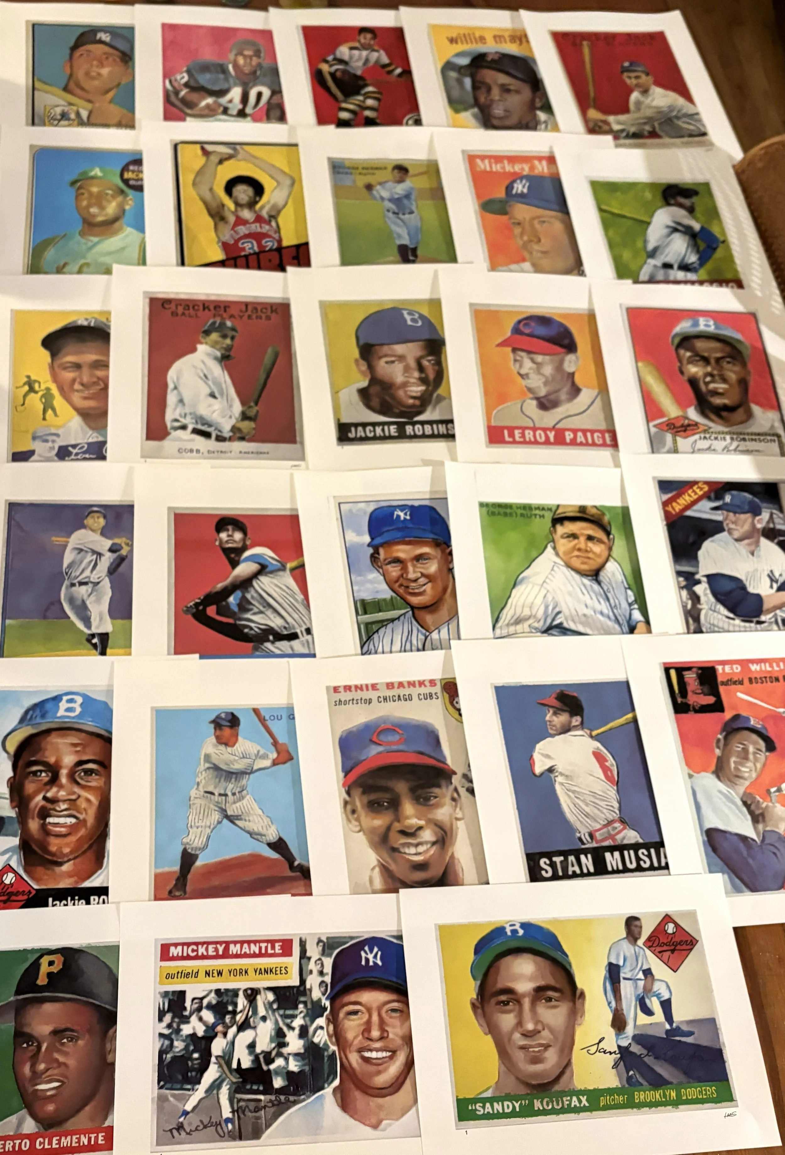 Hand-illustrated tributes to the players and the original trading cards that made them icons — printed for collectors who love the game's history.