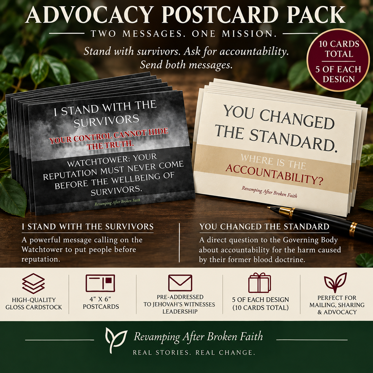 Two Messages. One Mission. — Advocacy Postcard Variety Pack