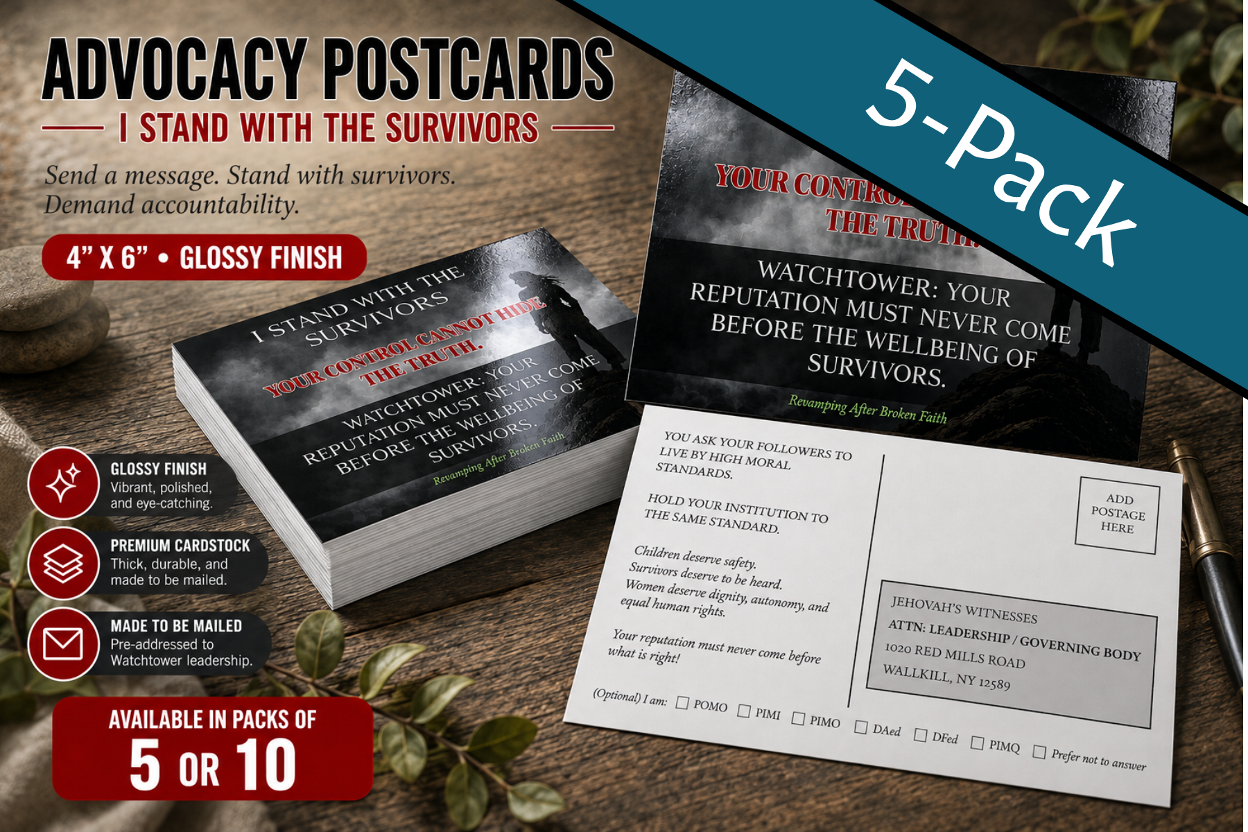I Stand With the Survivors — Advocacy Postcard (5 Pack)