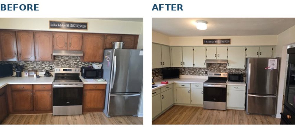 Kitchen cabinet refresh job photo pair