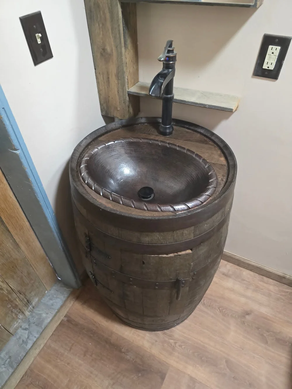 The finished barrel sink, ready to be the focal point of the room.