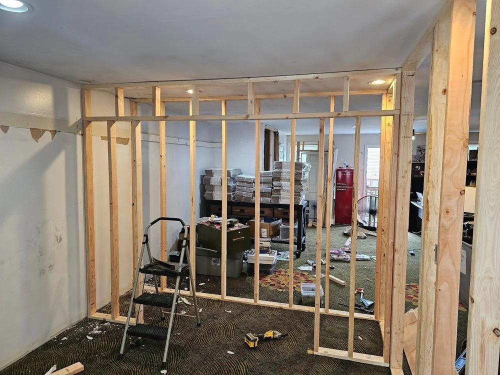 New wall framing in the same storage room