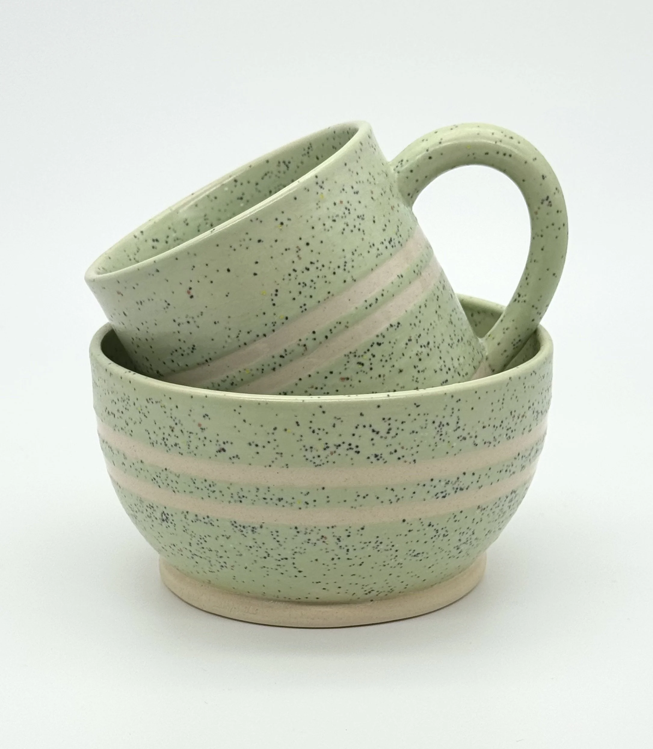Mint speckled mug and bowl set