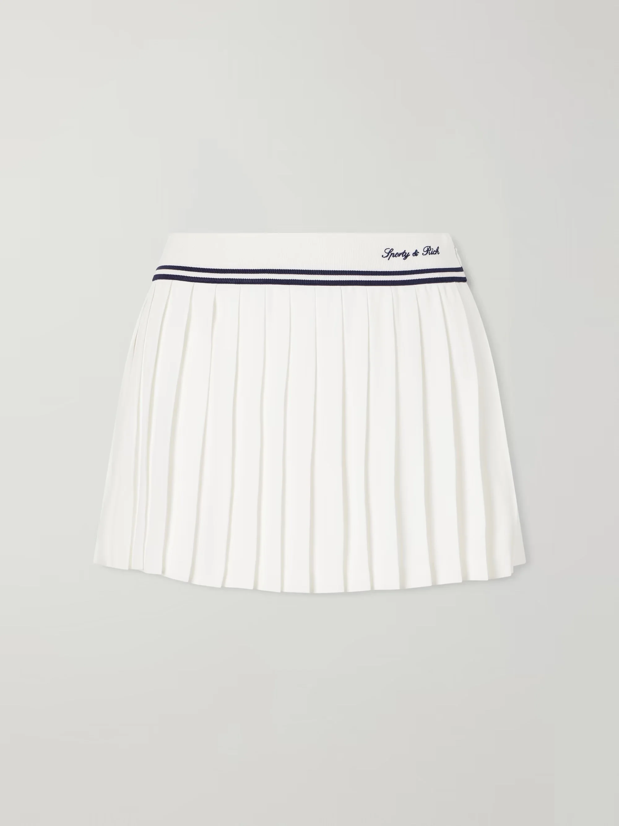 SPORTY & RICH - Abigail pleated embroidered striped crepe de chine mini skirt