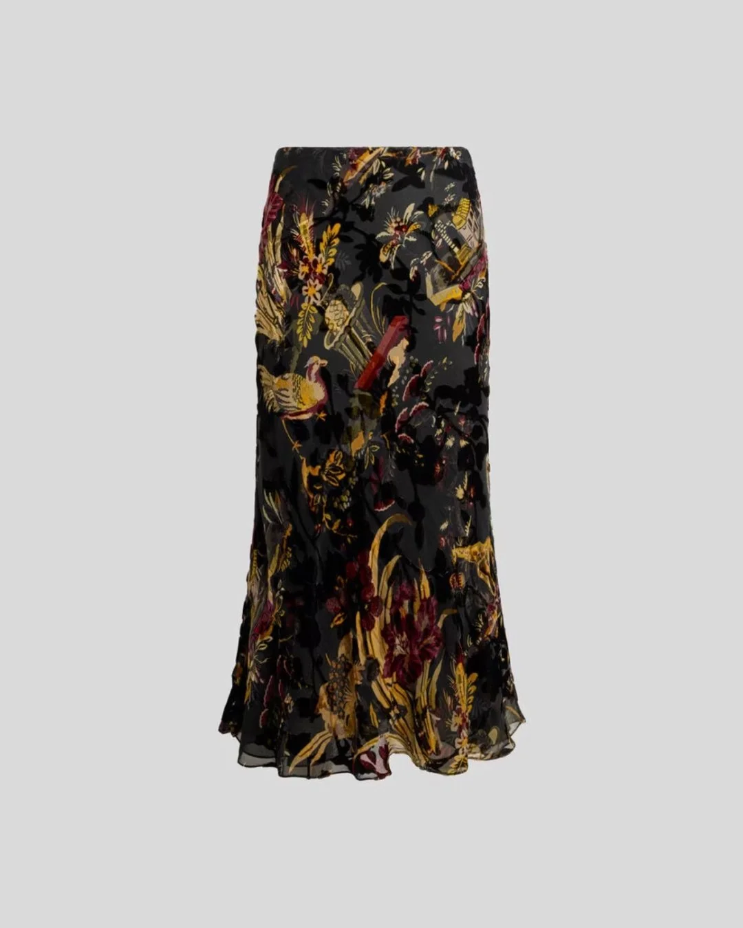ETRO - SILK-BLEND BURNOUT VELVET MIDI SKIRT WITH FLOWER AND ANIMAL MOTIF